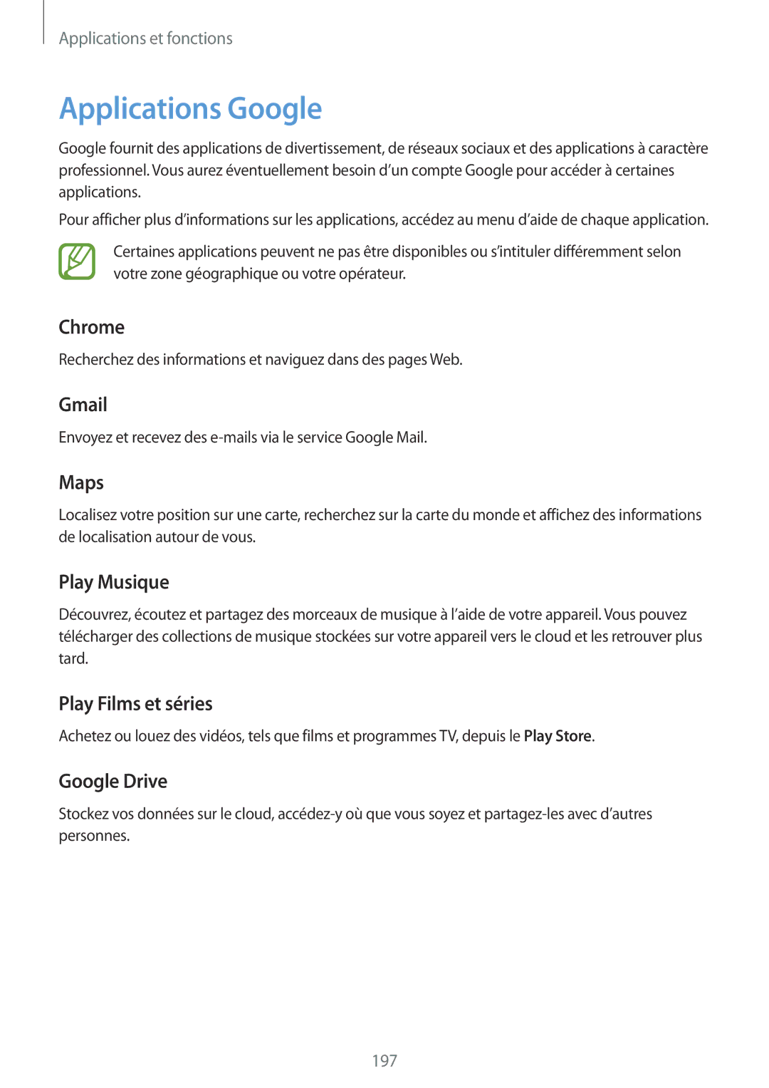 Samsung SM-N950FZKAXEF, SM-N950FZBAXEF, SM-N950FZDAXEF manual Applications Google 