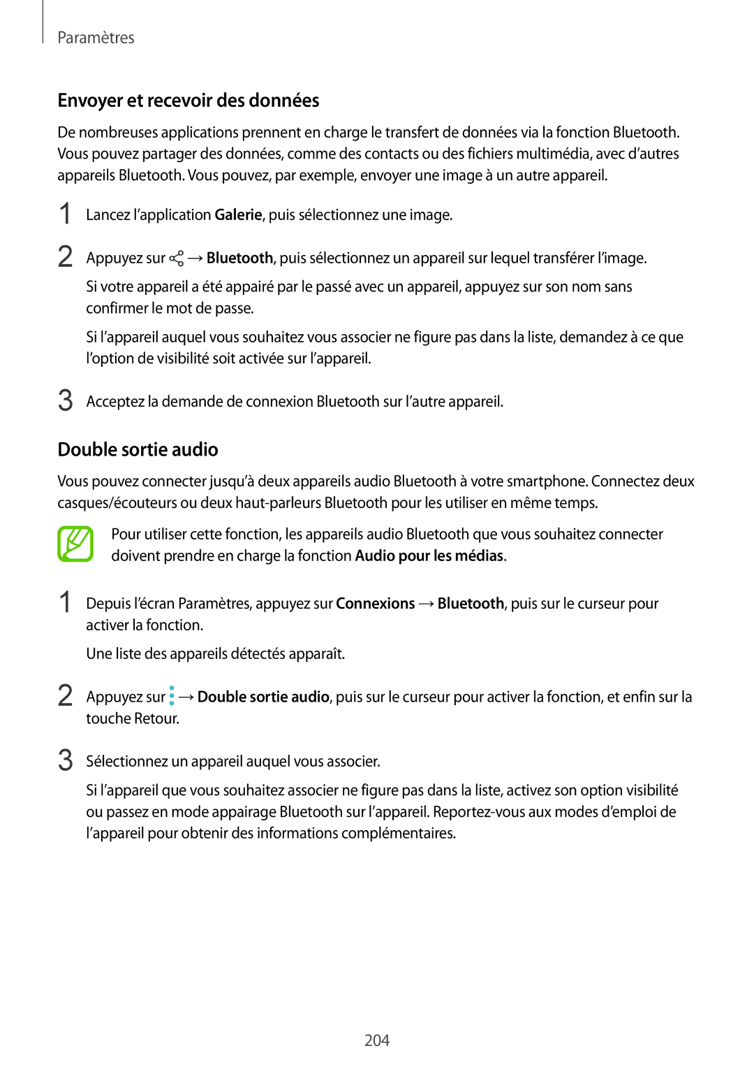 Samsung SM-N950FZBAXEF, SM-N950FZDAXEF, SM-N950FZKAXEF manual Envoyer et recevoir des données, Double sortie audio 