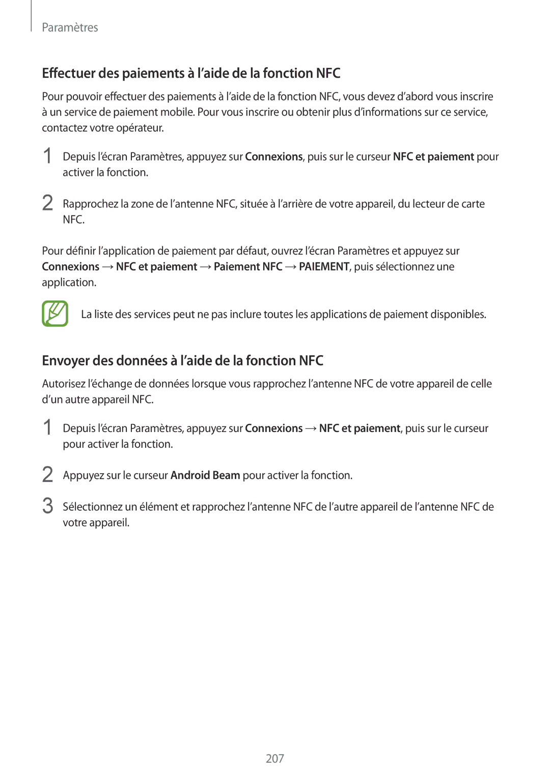 Samsung SM-N950FZBAXEF, SM-N950FZDAXEF, SM-N950FZKAXEF manual Effectuer des paiements à l’aide de la fonction NFC 