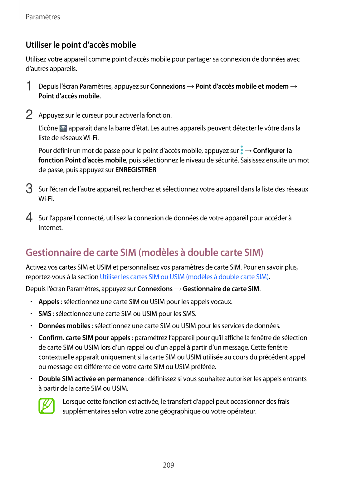 Samsung SM-N950FZKAXEF manual Gestionnaire de carte SIM modèles à double carte SIM, Utiliser le point d’accès mobile 