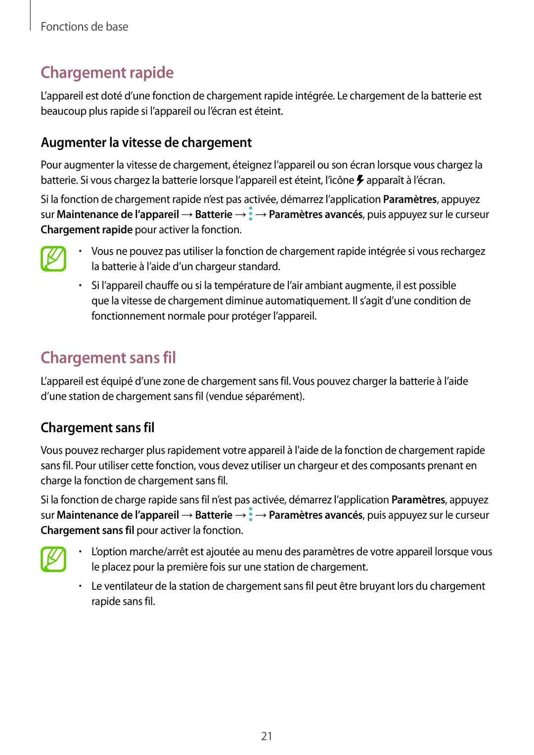 Samsung SM-N950FZBAXEF, SM-N950FZDAXEF manual Chargement rapide, Chargement sans fil, Augmenter la vitesse de chargement 
