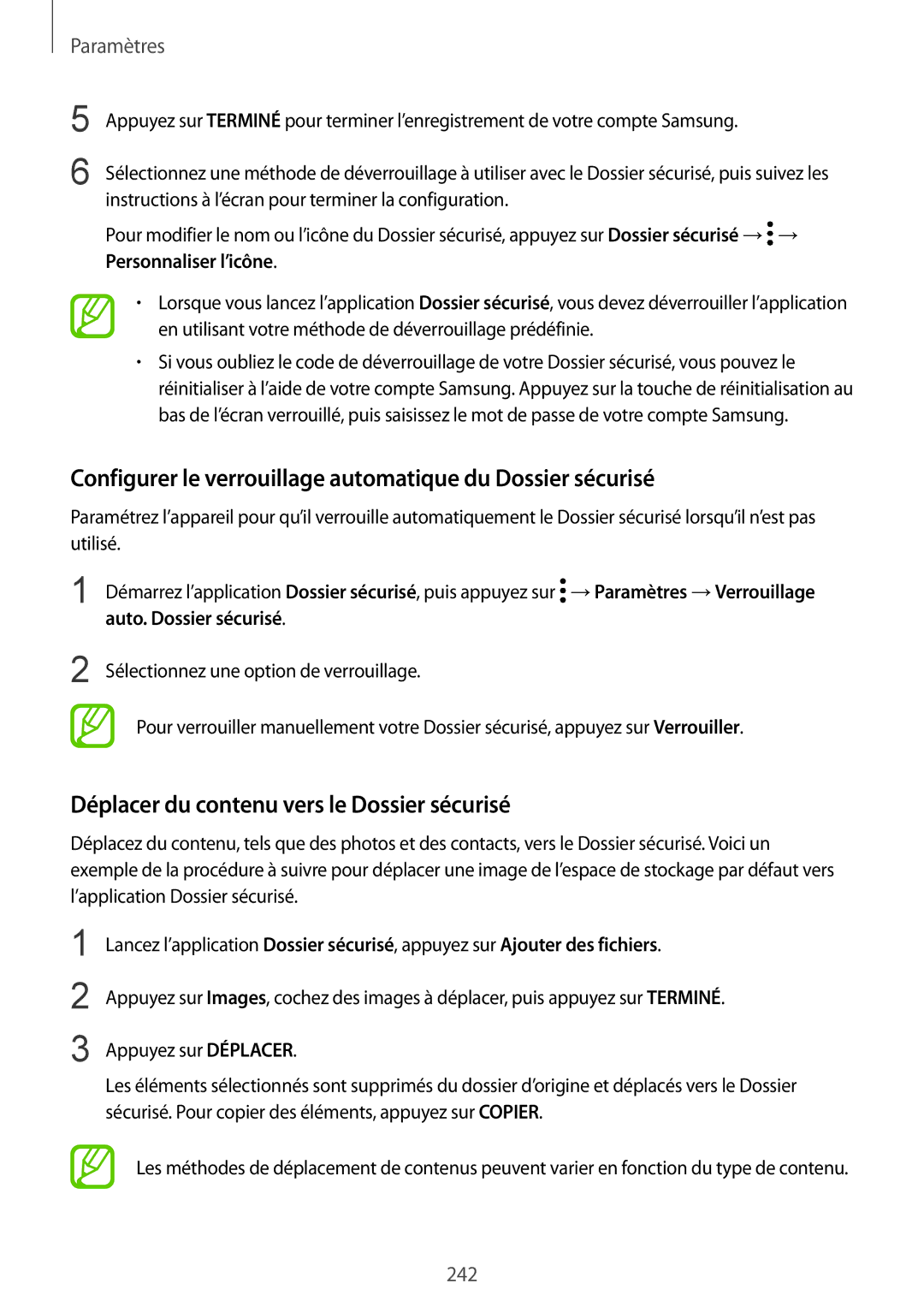 Samsung SM-N950FZKAXEF, SM-N950FZBAXEF Configurer le verrouillage automatique du Dossier sécurisé, Auto. Dossier sécurisé 