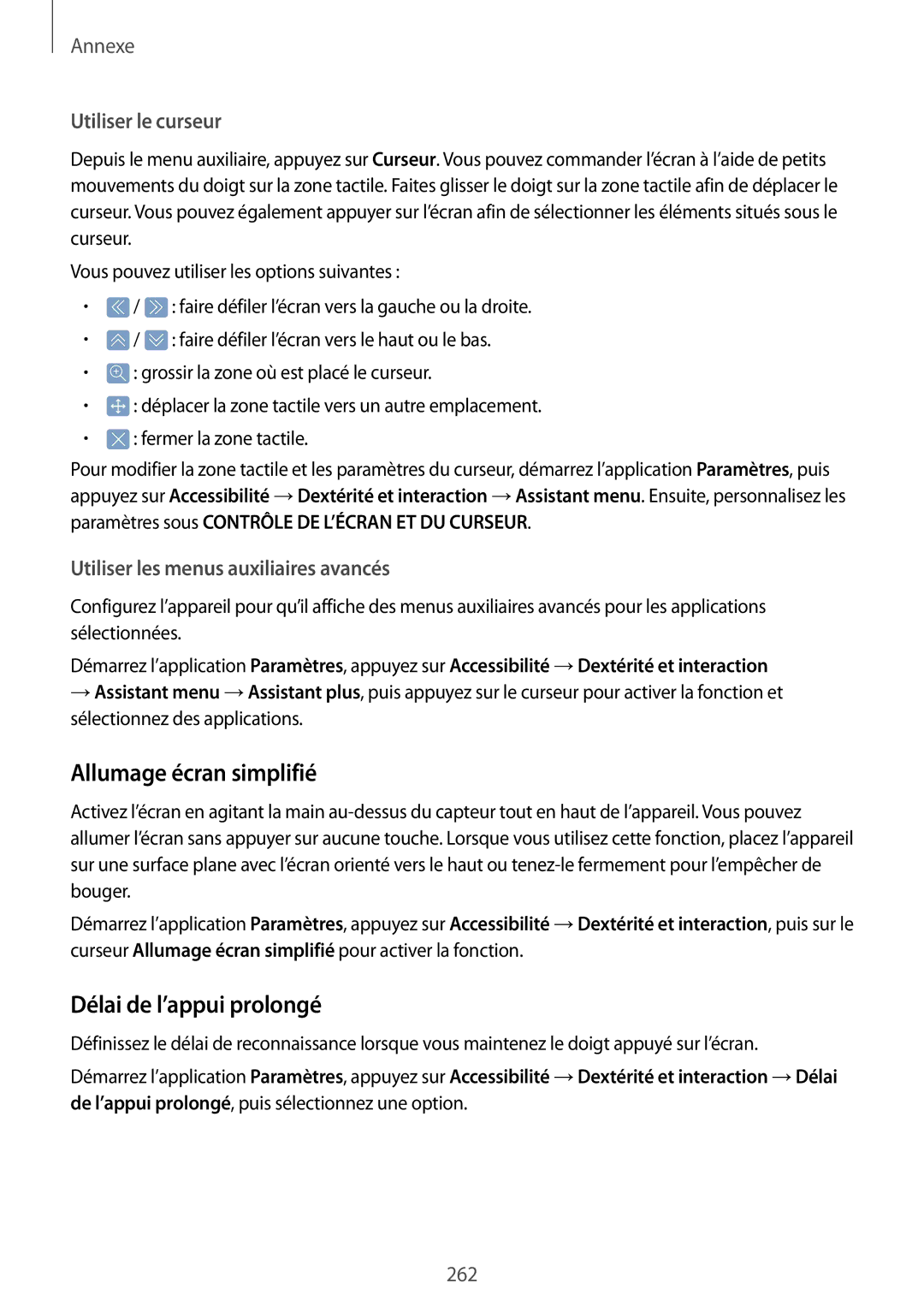 Samsung SM-N950FZDAXEF, SM-N950FZBAXEF manual Allumage écran simplifié, Délai de l’appui prolongé, Utiliser le curseur 