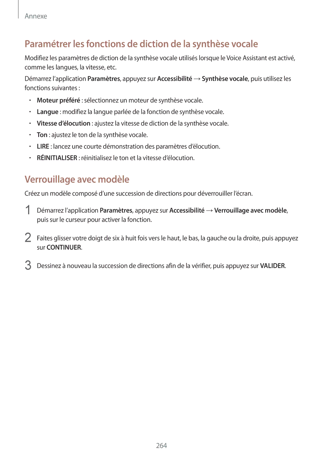 Samsung SM-N950FZBAXEF, SM-N950FZDAXEF Paramétrer les fonctions de diction de la synthèse vocale, Verrouillage avec modèle 