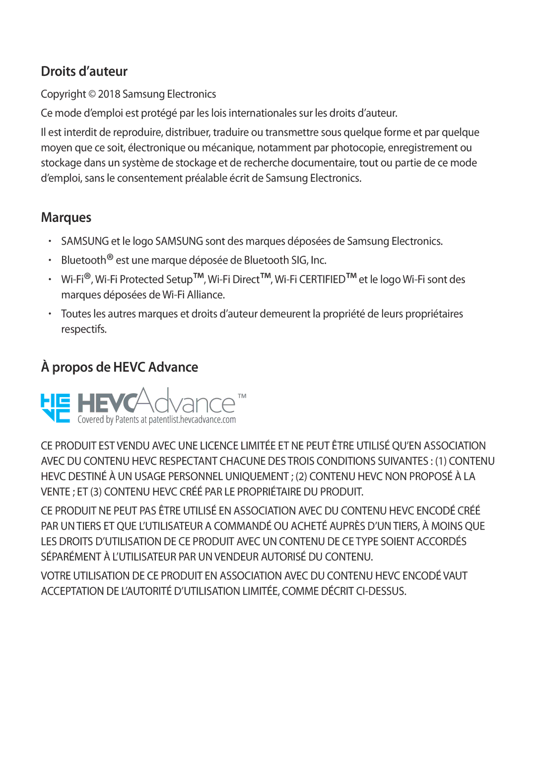 Samsung SM-N950FZDAXEF, SM-N950FZBAXEF, SM-N950FZKAXEF manual Droits d’auteur, Marques, Propos de Hevc Advance 