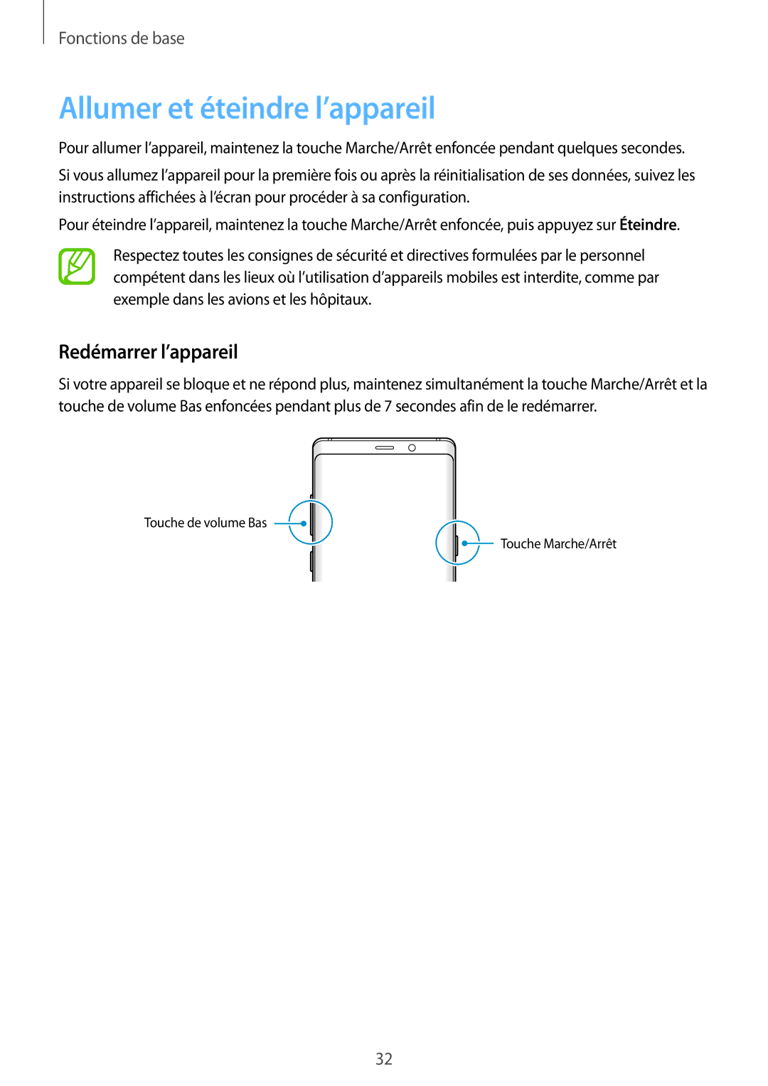 Samsung SM-N950FZKAXEF, SM-N950FZBAXEF, SM-N950FZDAXEF manual Allumer et éteindre l’appareil, Redémarrer l’appareil 