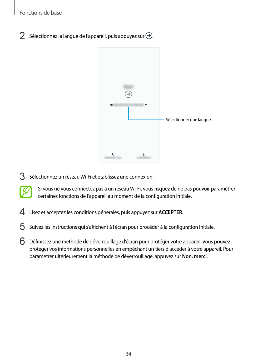 Samsung SM-N950FZDAXEF, SM-N950FZBAXEF, SM-N950FZKAXEF manual Sélectionnez la langue de l’appareil, puis appuyez sur 