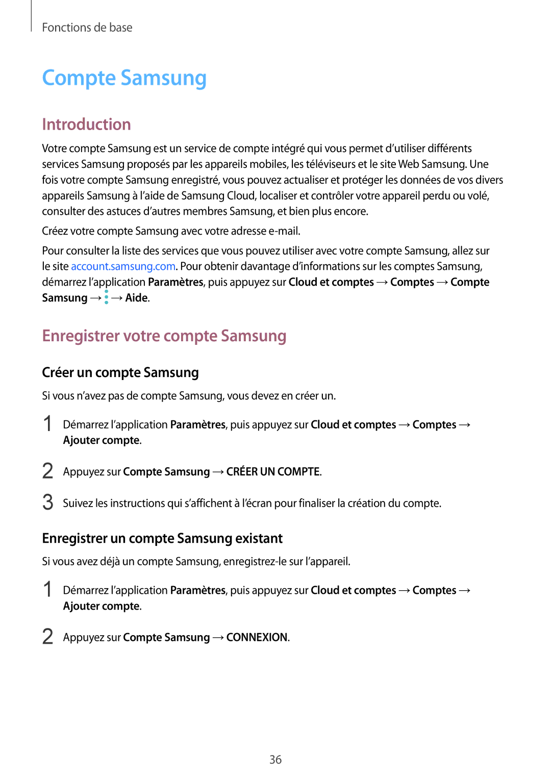 Samsung SM-N950FZBAXEF manual Compte Samsung, Introduction, Enregistrer votre compte Samsung, Créer un compte Samsung 