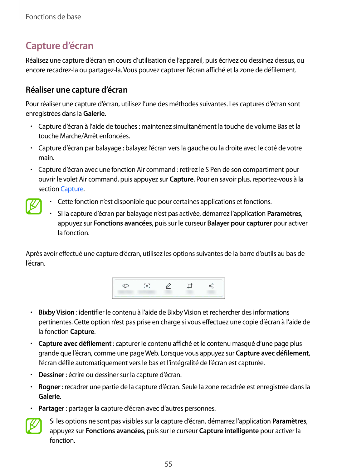 Samsung SM-N950FZDAXEF, SM-N950FZBAXEF, SM-N950FZKAXEF manual Capture d’écran, Réaliser une capture d’écran 