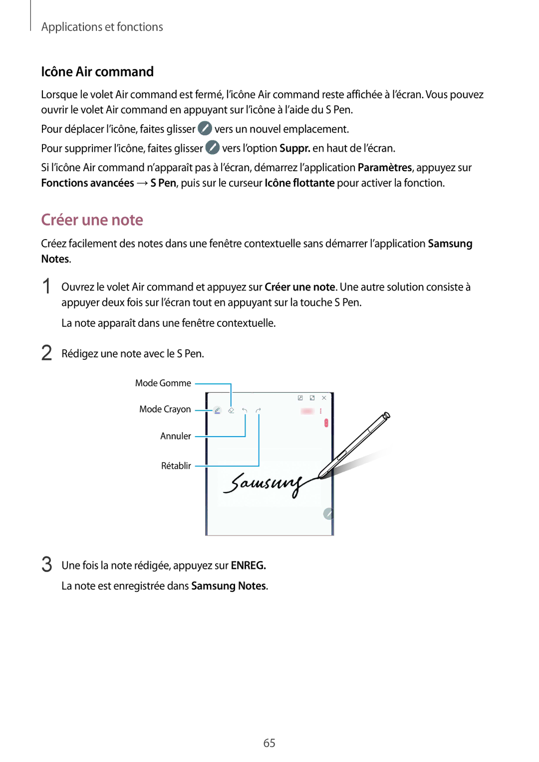 Samsung SM-N950FZKAXEF, SM-N950FZBAXEF, SM-N950FZDAXEF manual Créer une note, Icône Air command 