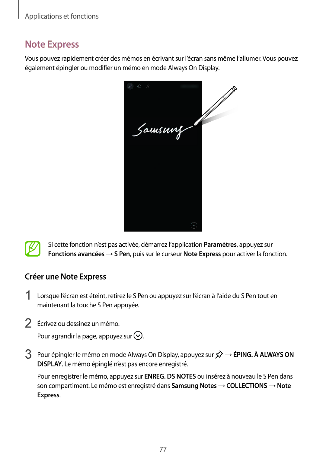 Samsung SM-N950FZKAXEF, SM-N950FZBAXEF, SM-N950FZDAXEF manual Créer une Note Express 