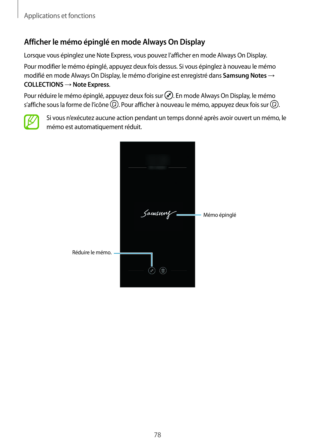 Samsung SM-N950FZBAXEF, SM-N950FZDAXEF, SM-N950FZKAXEF manual Afficher le mémo épinglé en mode Always On Display 