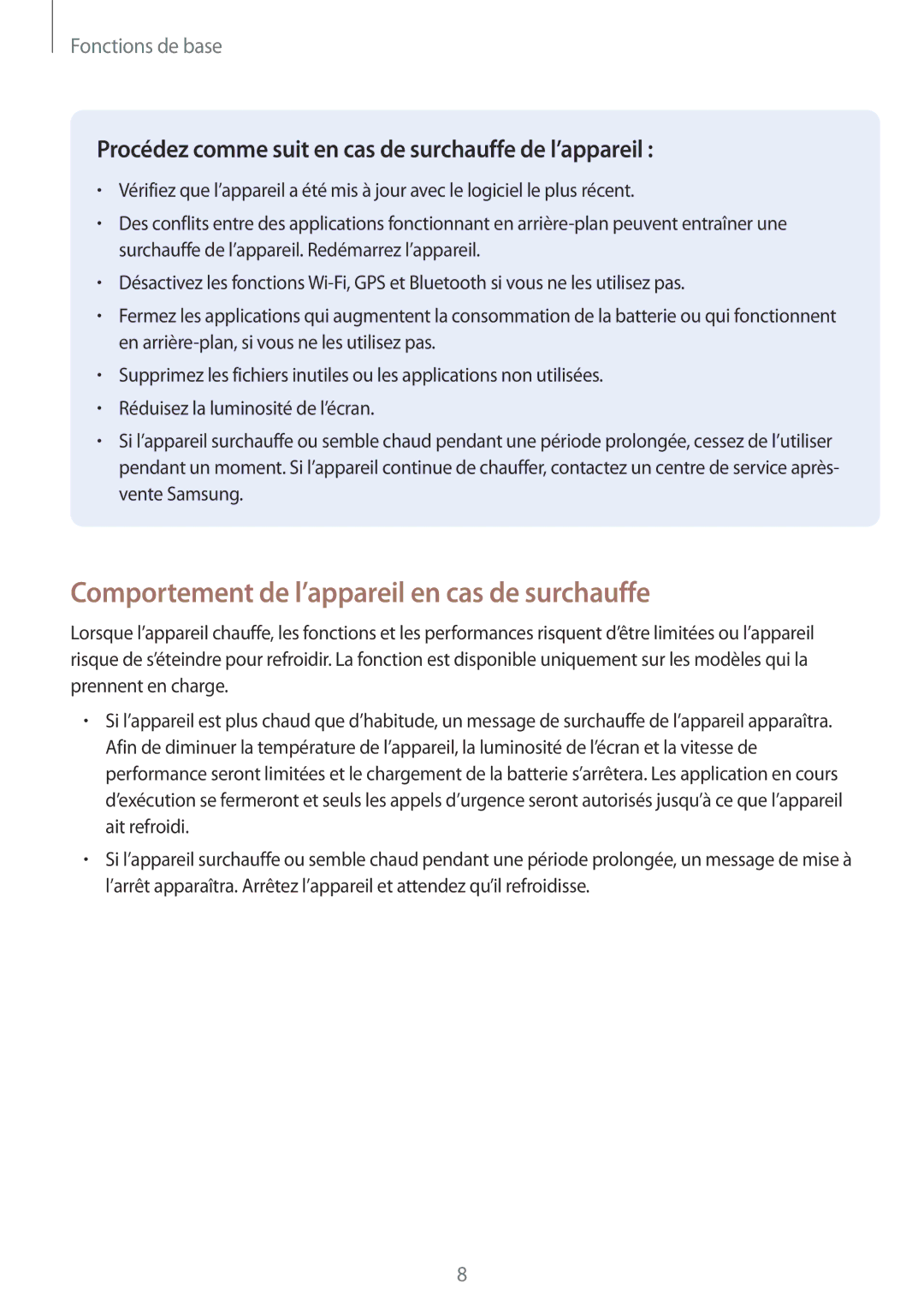 Samsung SM-N950FZKAXEF, SM-N950FZBAXEF, SM-N950FZDAXEF manual Comportement de l’appareil en cas de surchauffe 
