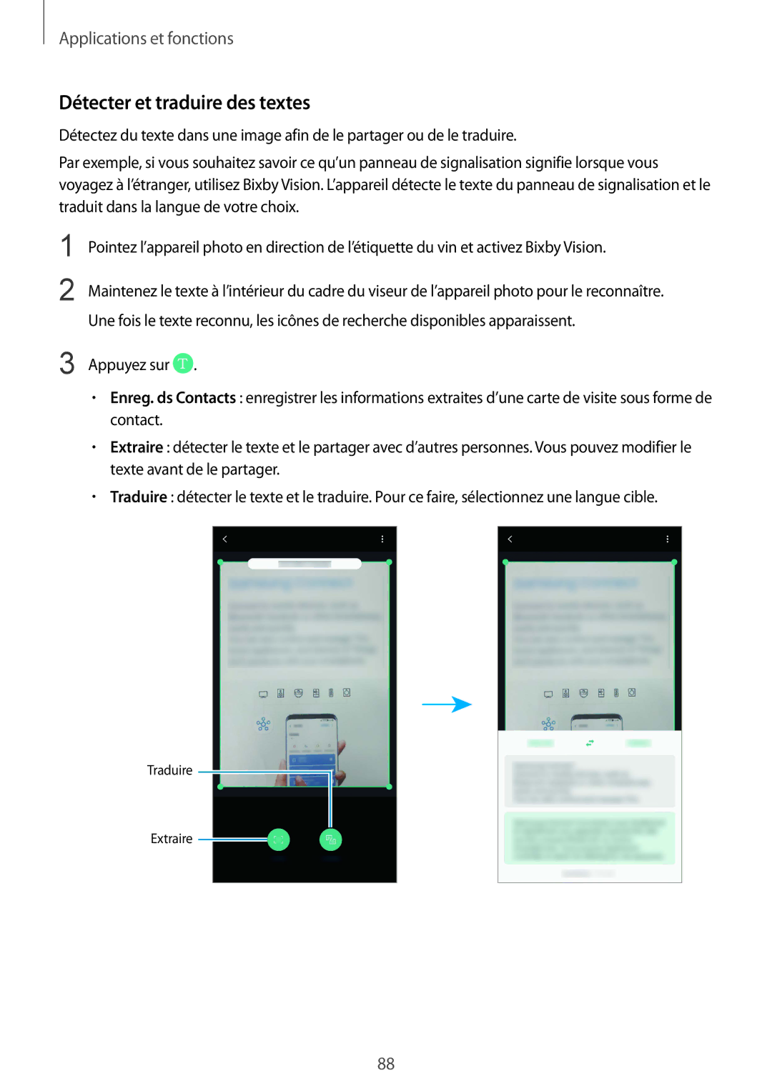 Samsung SM-N950FZDAXEF, SM-N950FZBAXEF, SM-N950FZKAXEF manual Détecter et traduire des textes 