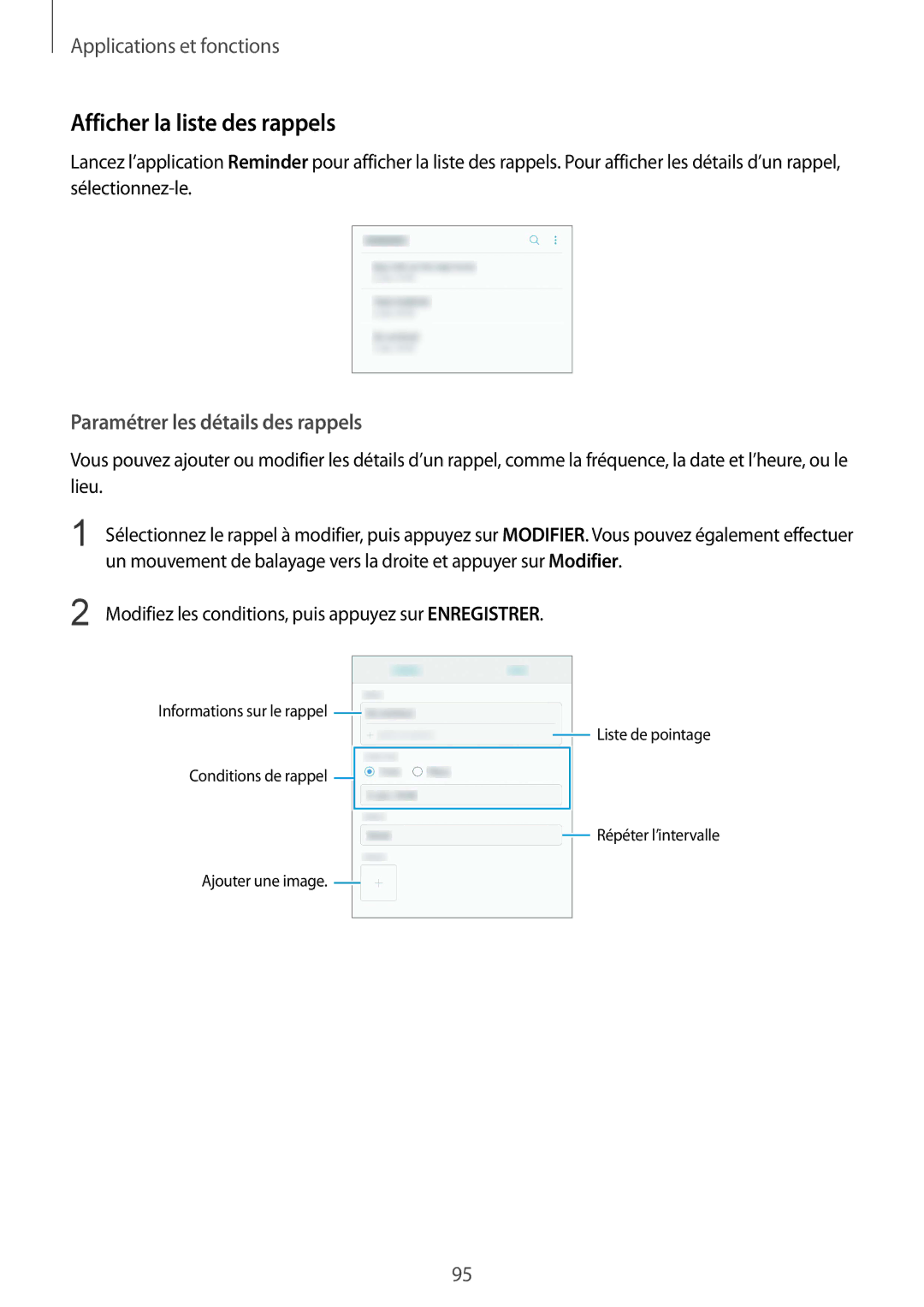 Samsung SM-N950FZKAXEF, SM-N950FZBAXEF, SM-N950FZDAXEF Afficher la liste des rappels, Paramétrer les détails des rappels 