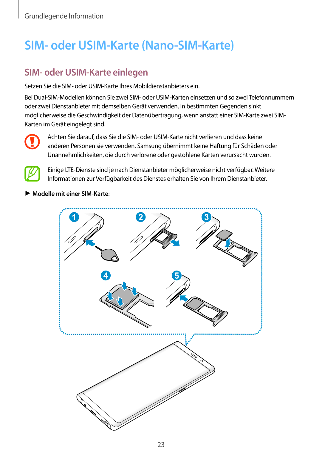 Samsung SM-N950FZKDEUR SIM- oder USIM-Karte Nano-SIM-Karte, SIM- oder USIM-Karte einlegen, Modelle mit einer SIM-Karte 