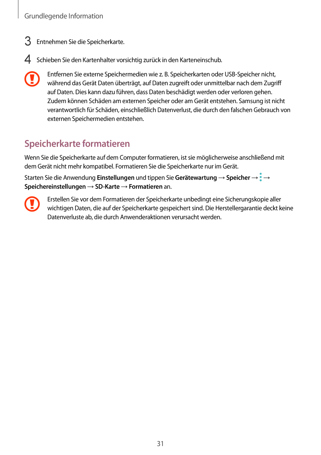 Samsung SM-N950FZKADBT, SM-N950FZDADBT, SM-N950FZBADBT, SM-N950FZKDEUR, SM-N950FZDDEUR manual Speicherkarte formatieren 