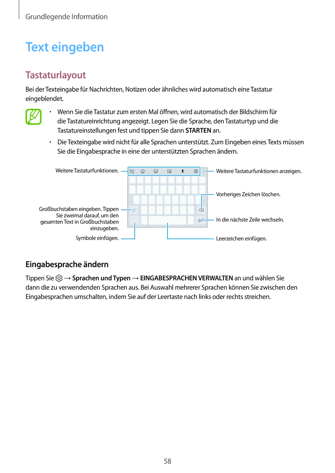 Samsung SM-N950FZKDEUR, SM-N950FZDADBT, SM-N950FZKADBT, SM-N950FZBADBT Text eingeben, Tastaturlayout, Eingabesprache ändern 