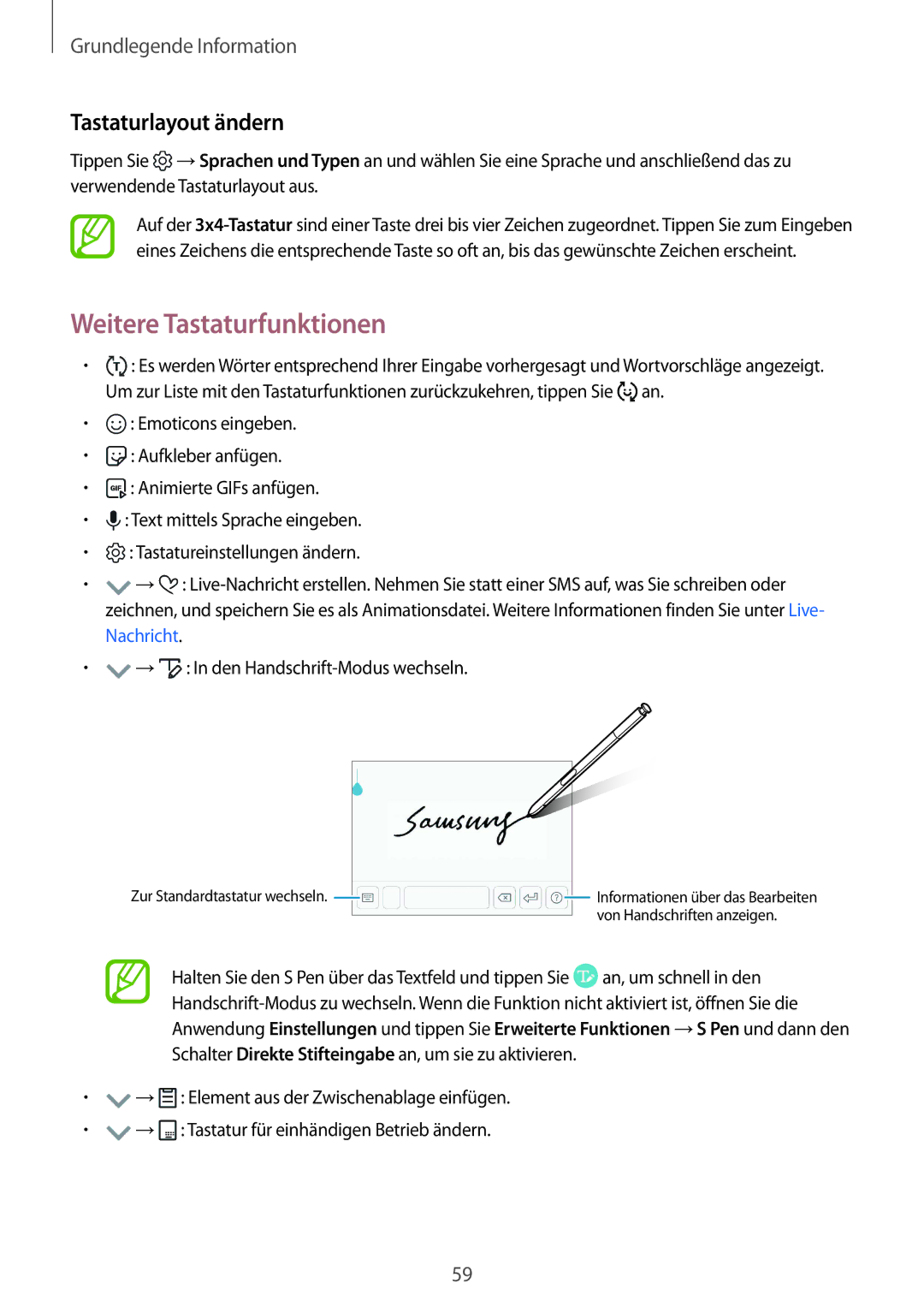 Samsung SM-N950FZDDEUR, SM-N950FZDADBT, SM-N950FZKADBT, SM-N950FZBADBT Weitere Tastaturfunktionen, Tastaturlayout ändern 