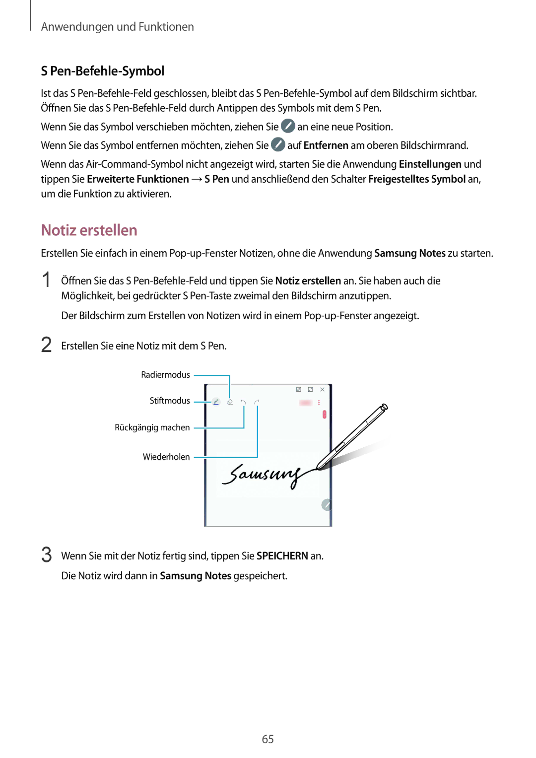 Samsung SM-N950FZDADBT, SM-N950FZKADBT, SM-N950FZBADBT, SM-N950FZKDEUR, SM-N950FZDDEUR Notiz erstellen, Pen-Befehle-Symbol 