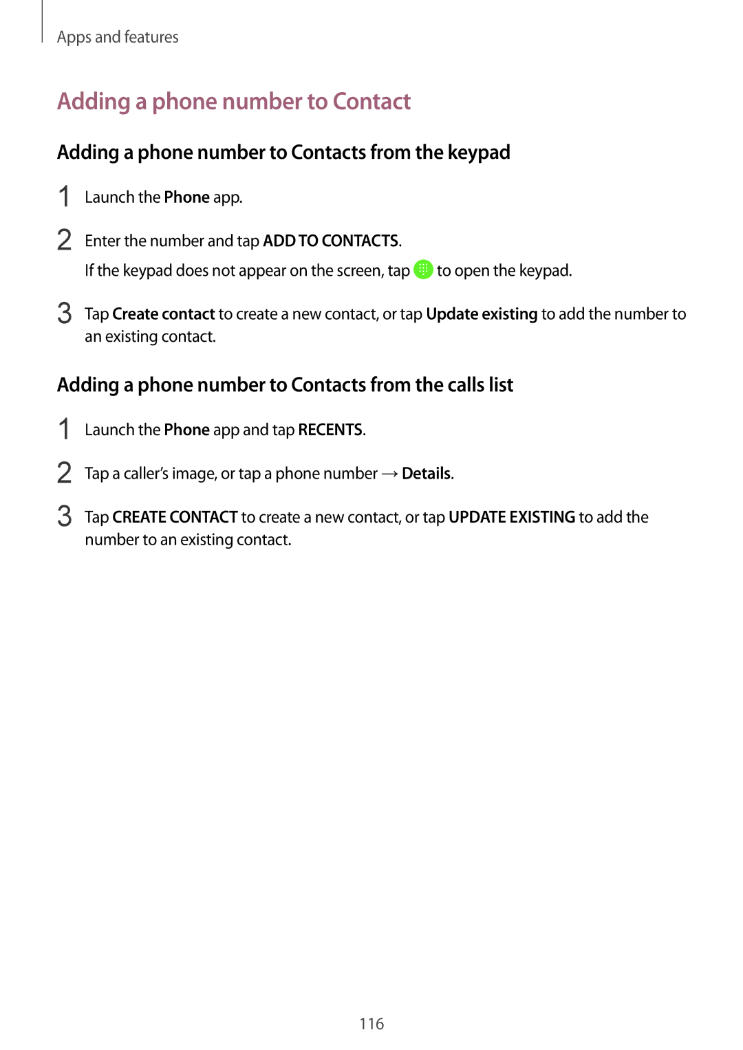 Samsung CG-N950FZDSHTD, SM-N950FZDADBT, SM-N950FZKADBT, SM-N950FZBDDBT Adding a phone number to Contacts from the keypad 