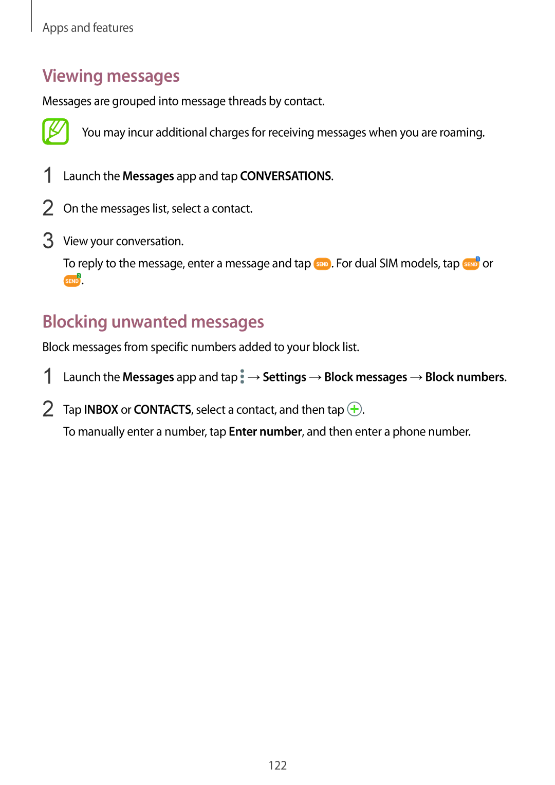 Samsung SM-N950FZKDSEB, SM-N950FZDADBT, SM-N950FZKADBT, SM-N950FZBDDBT manual Viewing messages, Blocking unwanted messages 