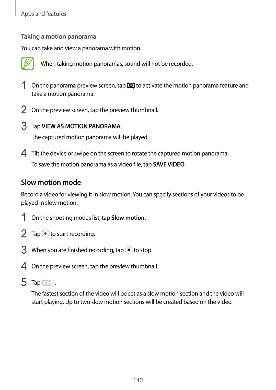 Samsung SM-N950FZKDSER, SM-N950FZDADBT manual Slow motion mode, Taking a motion panorama, Tap View AS Motion Panorama 