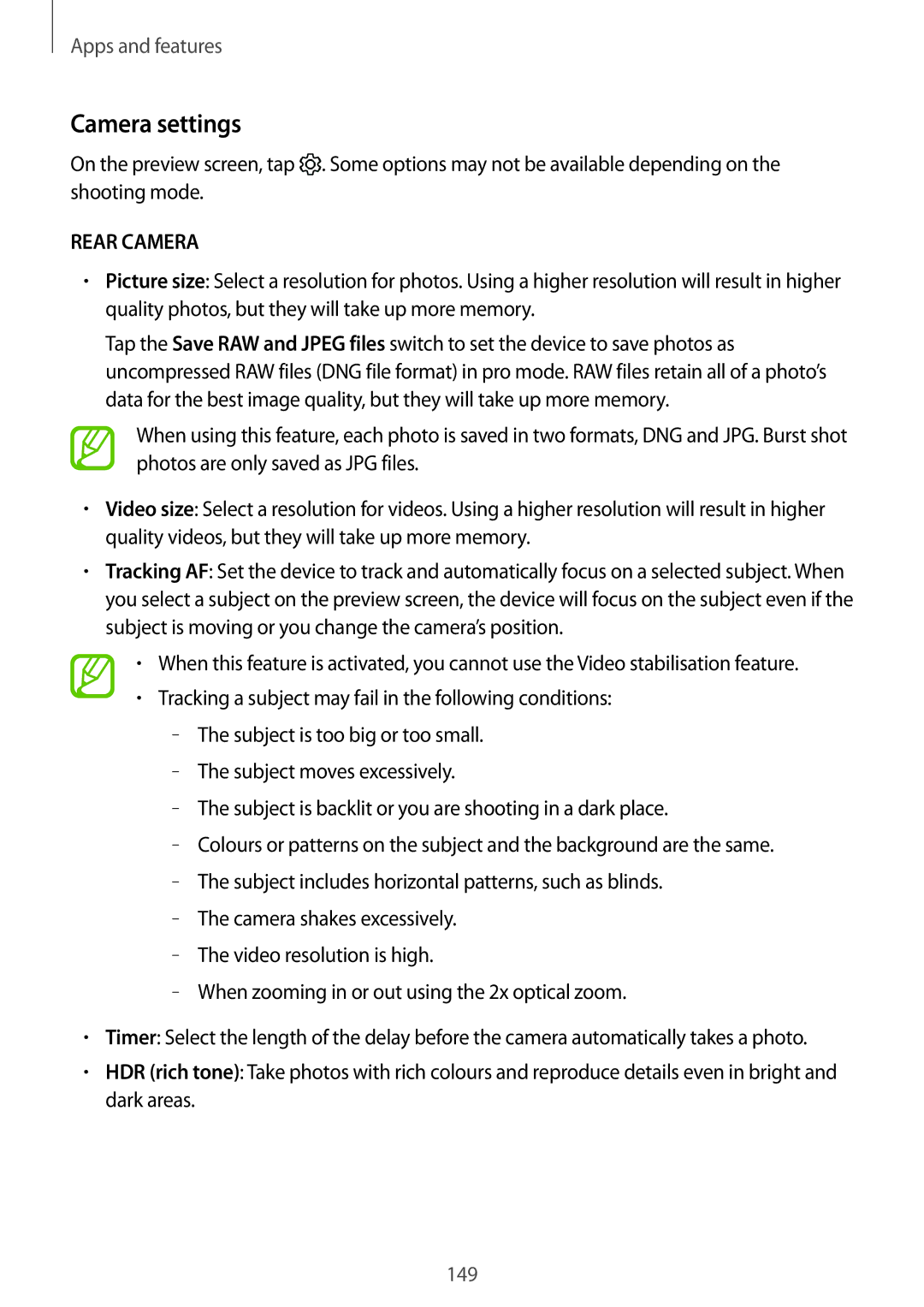 Samsung SM-N950FZDAXEF, SM-N950FZDADBT, SM-N950FZKADBT, SM-N950FZBDDBT, SM-N950FZDDDBT manual Camera settings, Rear Camera 