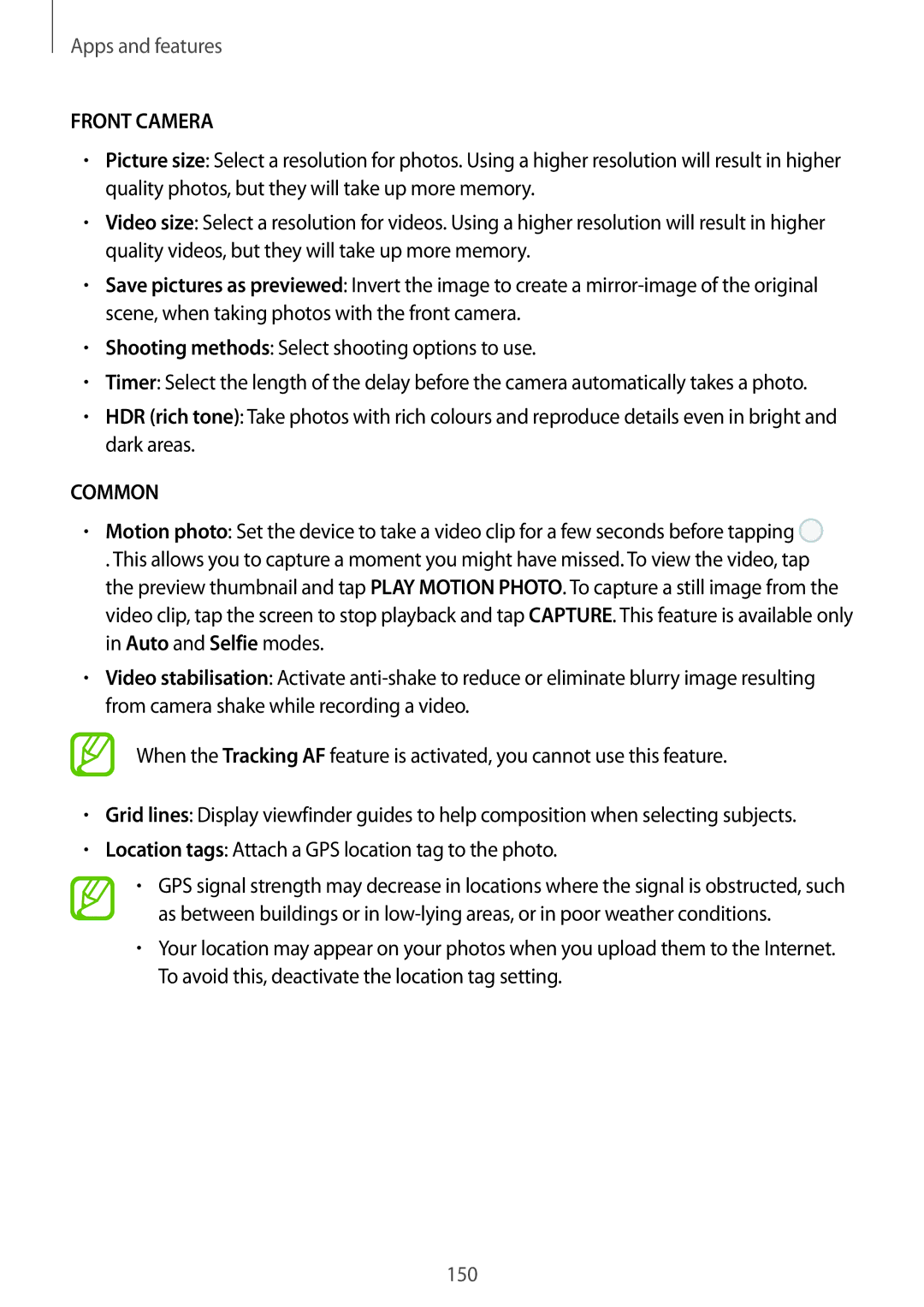 Samsung SM-N950FZKAXEF, SM-N950FZDADBT, SM-N950FZKADBT, SM-N950FZBDDBT, SM-N950FZDDDBT, SM-N950FZKDDBT manual Front Camera 