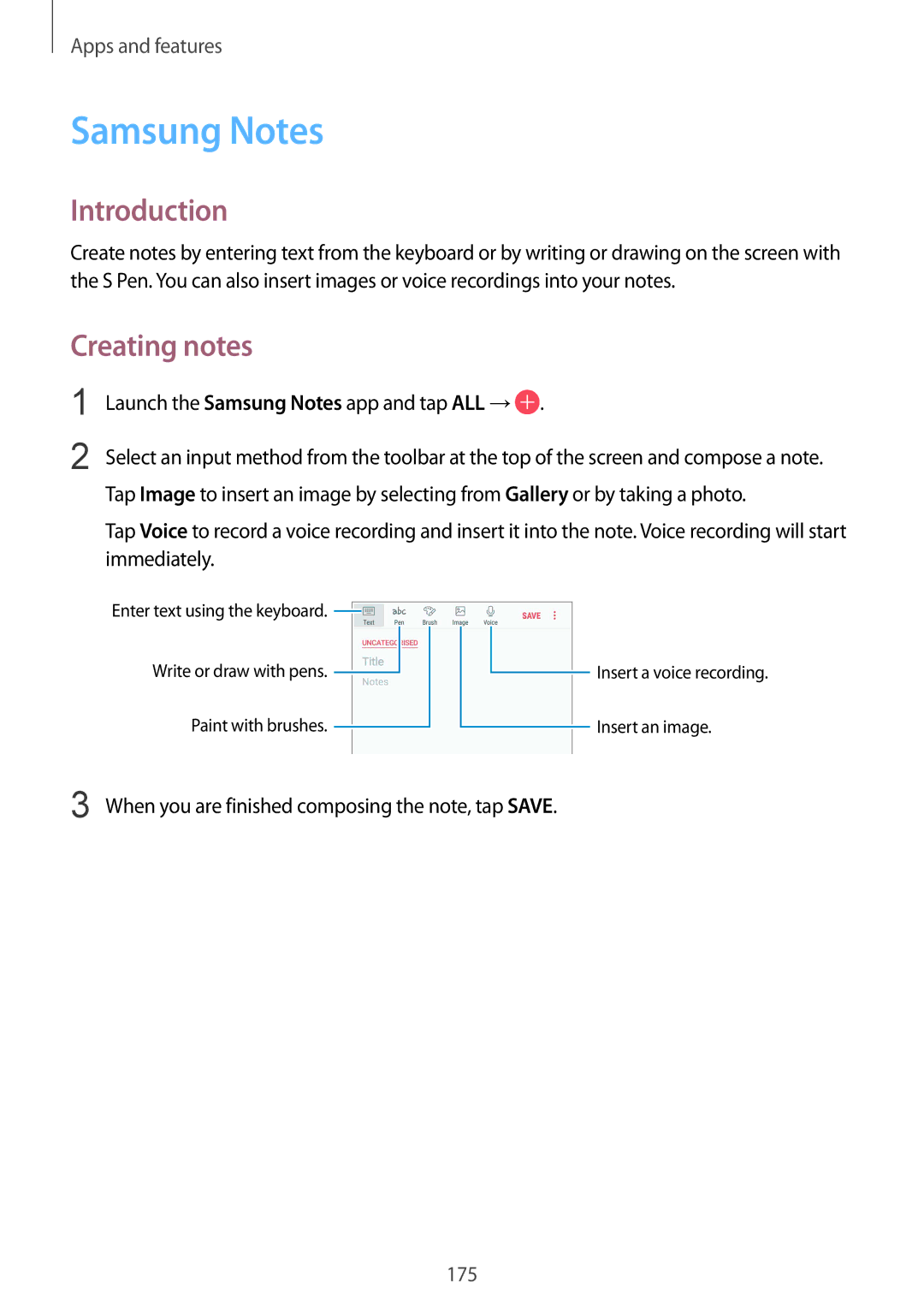 Samsung SM-N950FZKDXXV, SM-N950FZDADBT, SM-N950FZKADBT manual Creating notes, Launch the Samsung Notes app and tap ALL → 