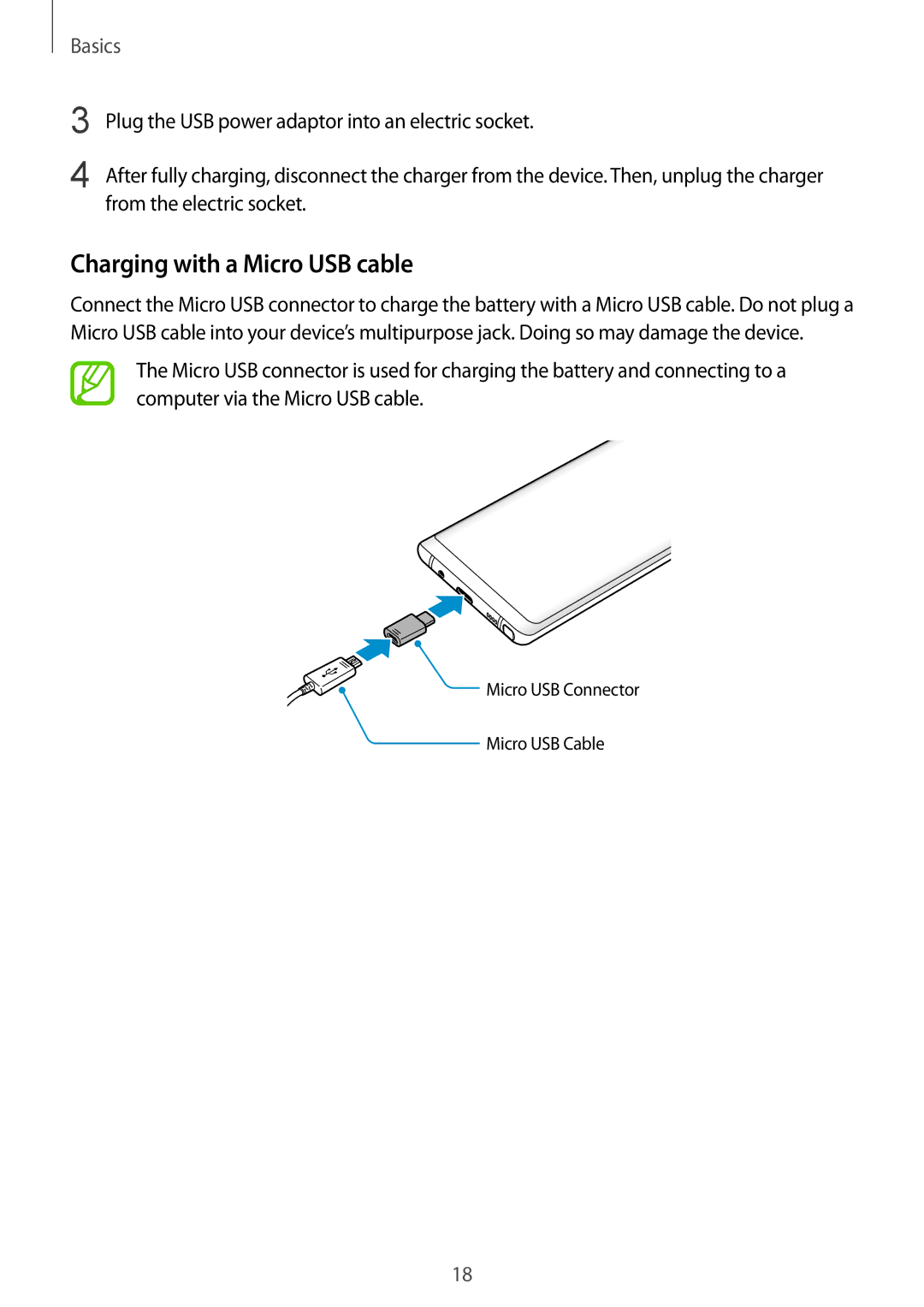 Samsung SM-N950FZDAHUI, SM-N950FZDADBT, SM-N950FZKADBT, SM-N950FZBDDBT, SM-N950FZDDDBT manual Charging with a Micro USB cable 