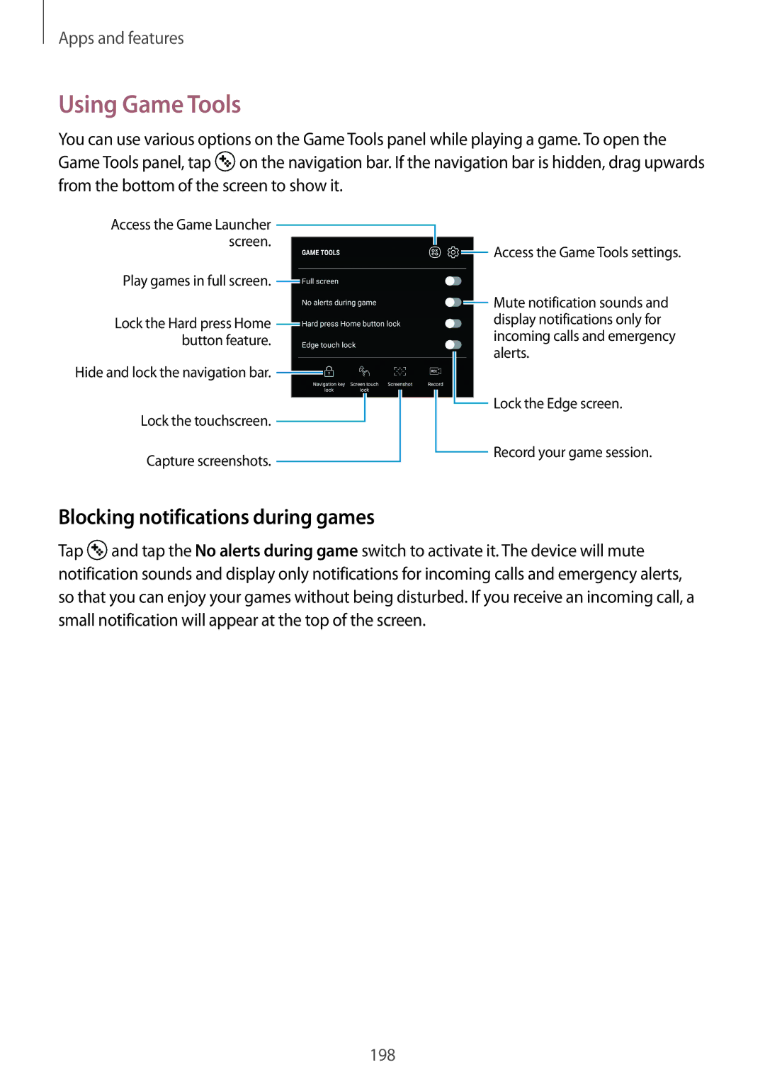 Samsung SM-N950FZKAVGR, SM-N950FZDADBT, SM-N950FZKADBT, SM-N950FZBDDBT Using Game Tools, Blocking notifications during games 