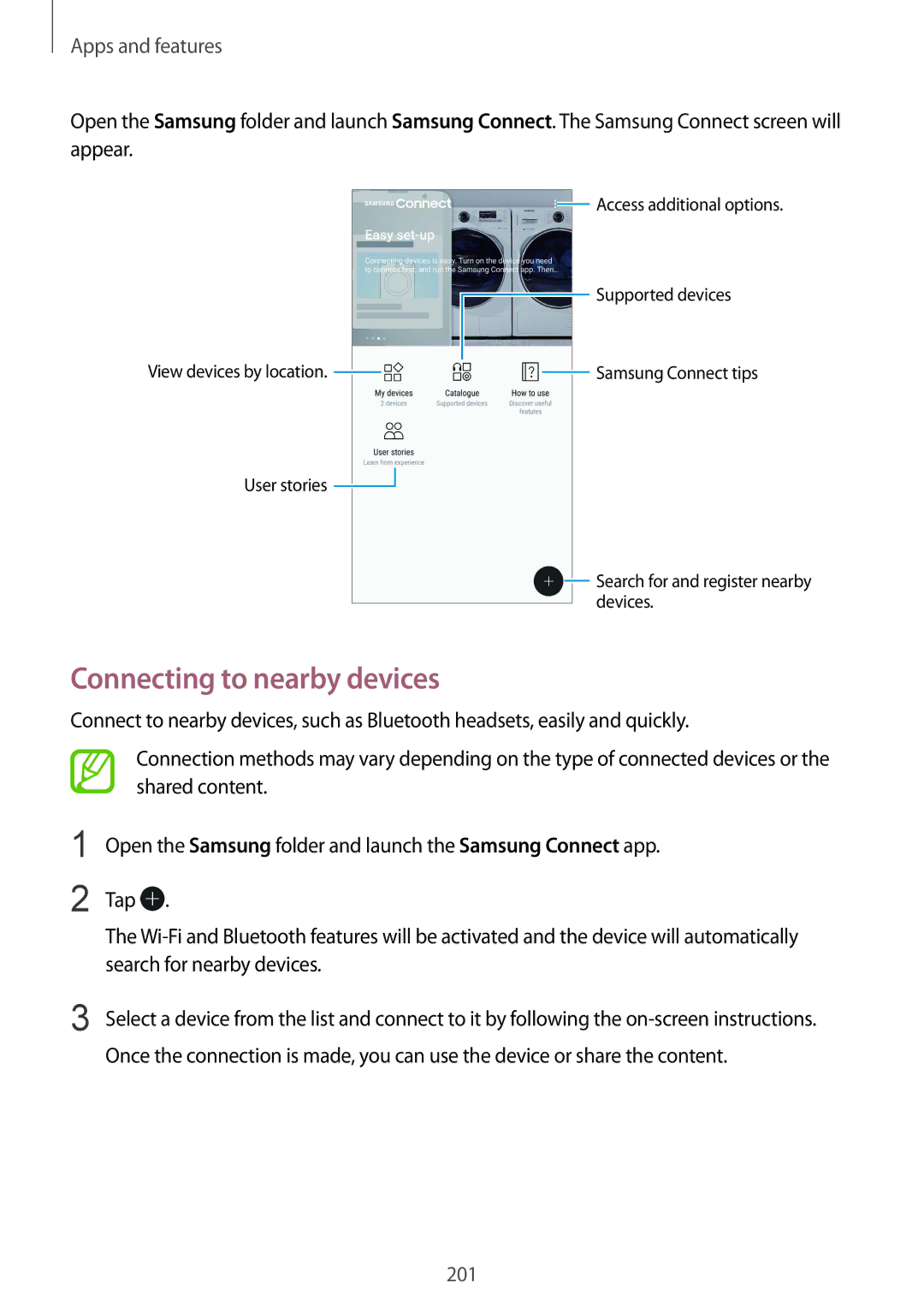 Samsung SM-N950FZDAVGR, SM-N950FZDADBT, SM-N950FZKADBT, SM-N950FZBDDBT, SM-N950FZDDDBT manual Connecting to nearby devices 