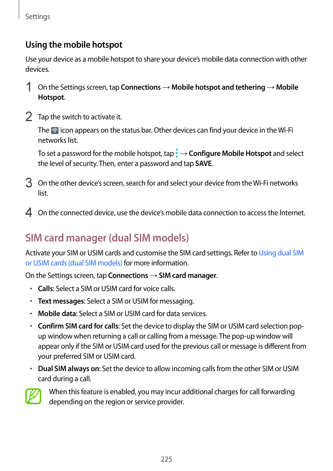 Samsung SM-N950FZKATUR, SM-N950FZDADBT, SM-N950FZKADBT manual SIM card manager dual SIM models, Using the mobile hotspot 