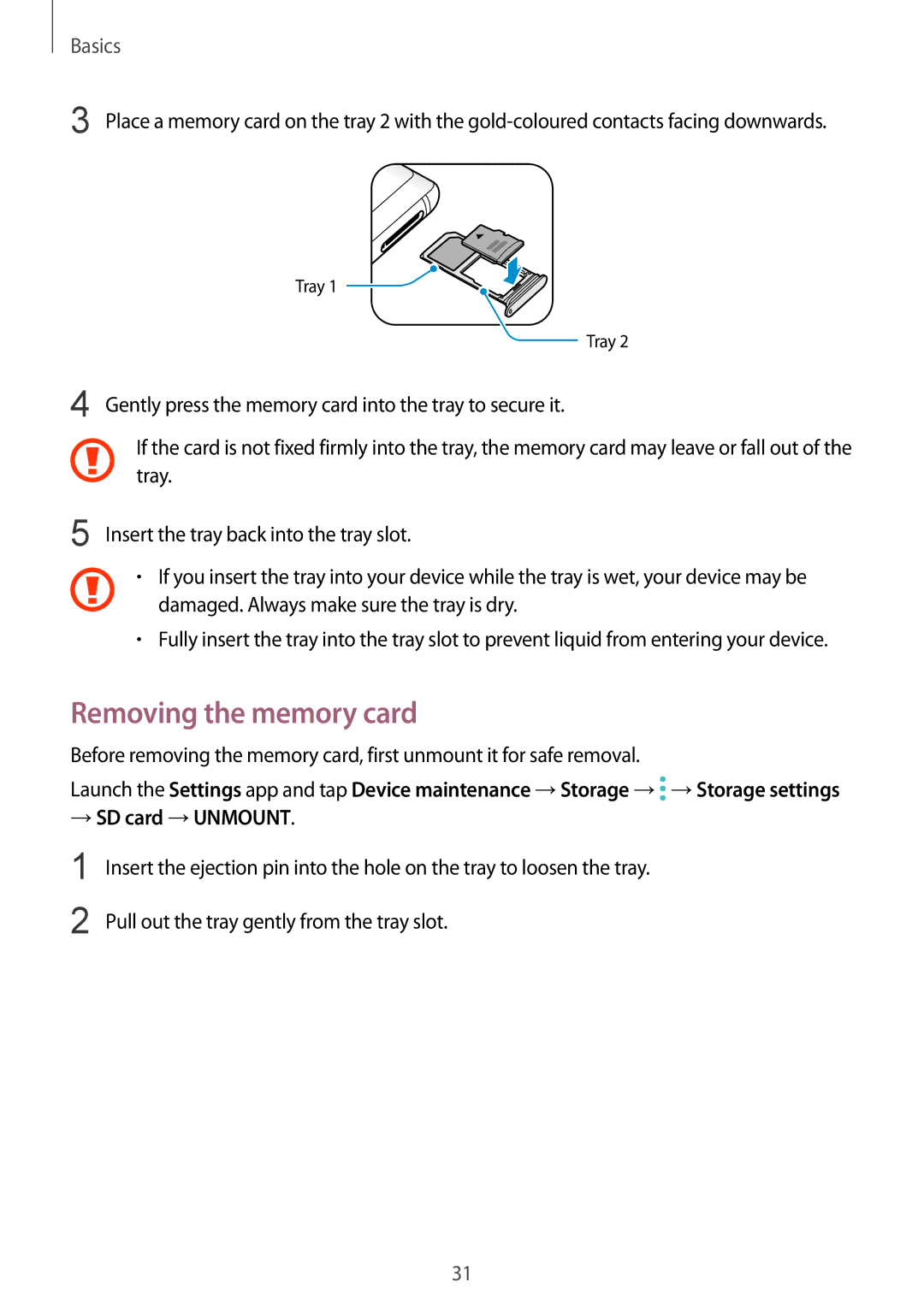 Samsung SM-N950FZDDXXV, SM-N950FZDADBT, SM-N950FZKADBT, SM-N950FZBDDBT manual Removing the memory card, → SD card →UNMOUNT 