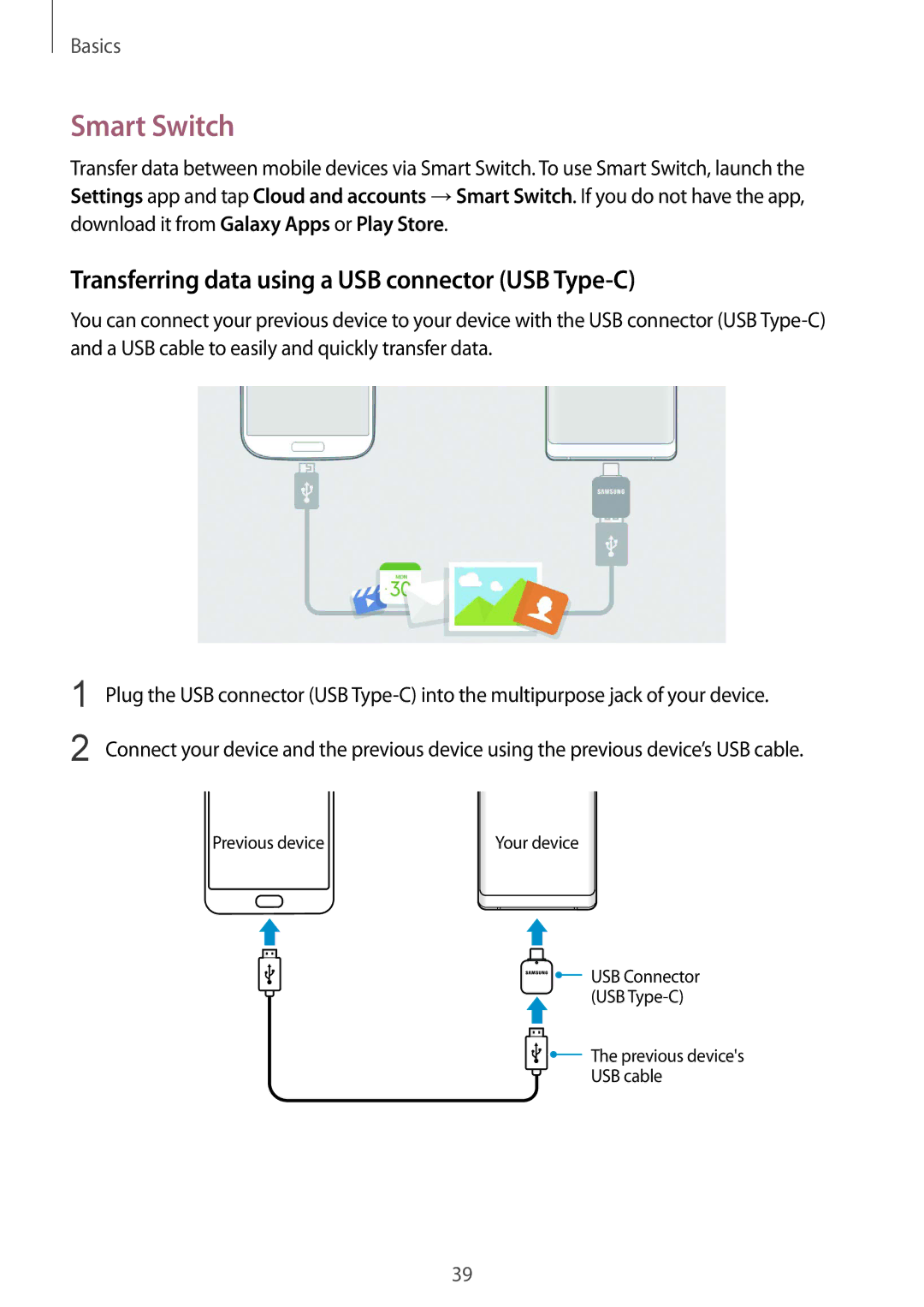 Samsung SM-N950FZKASEE, SM-N950FZDADBT, SM-N950FZKADBT Smart Switch, Transferring data using a USB connector USB Type-C 