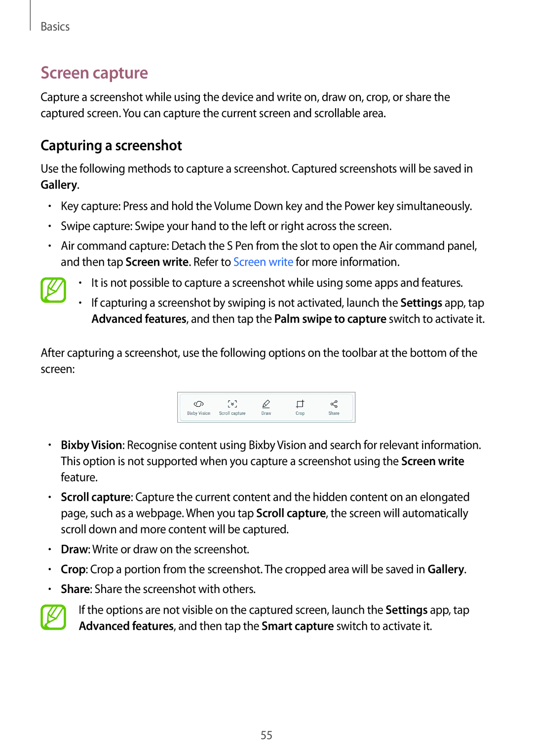 Samsung SM-N950FZDACYV, SM-N950FZDADBT manual Screen capture, Capturing a screenshot, Draw Write or draw on the screenshot 