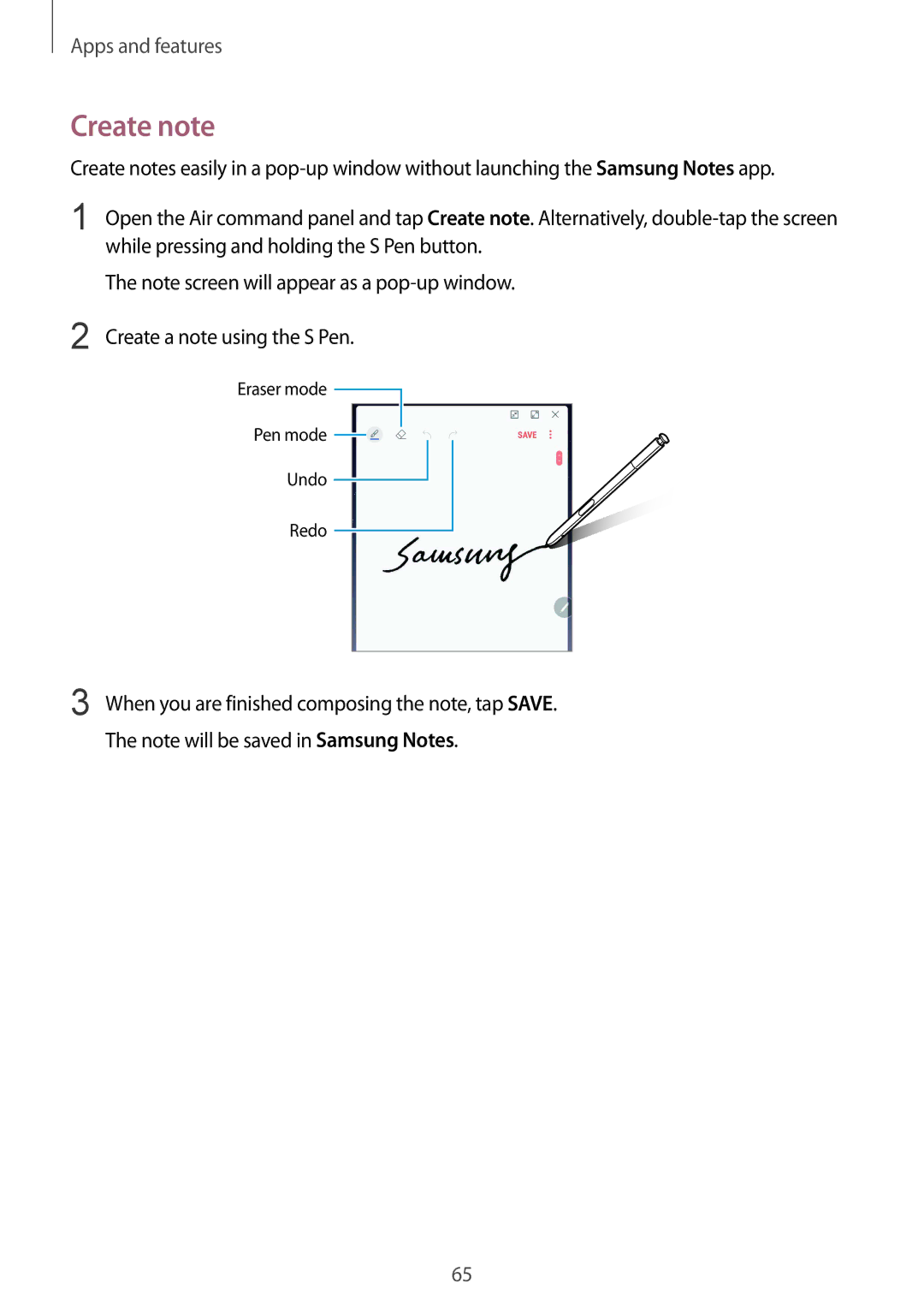 Samsung SM-N950FZDATMH, SM-N950FZDADBT, SM-N950FZKADBT, SM-N950FZBDDBT, SM-N950FZDDDBT, SM-N950FZKDDBT manual Create note 