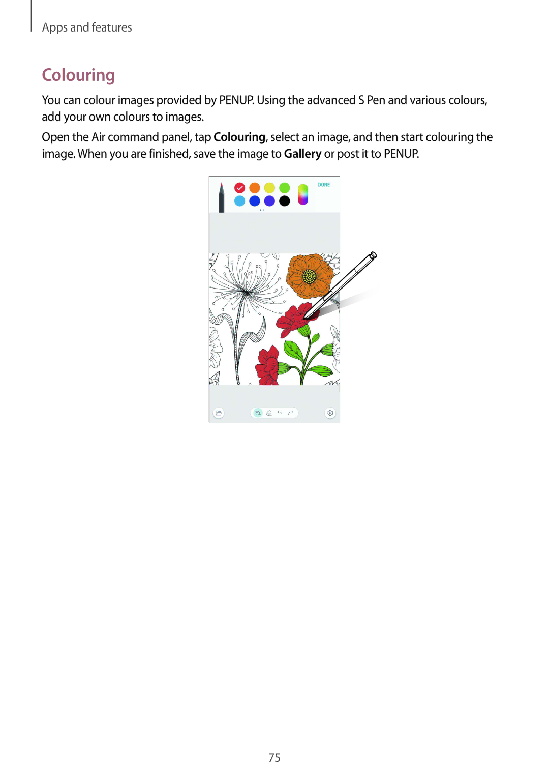 Samsung SM-N950FZKDDBT, SM-N950FZDADBT, SM-N950FZKADBT, SM-N950FZBDDBT, SM-N950FZDDDBT, SM-N950FZBADBT manual Colouring 