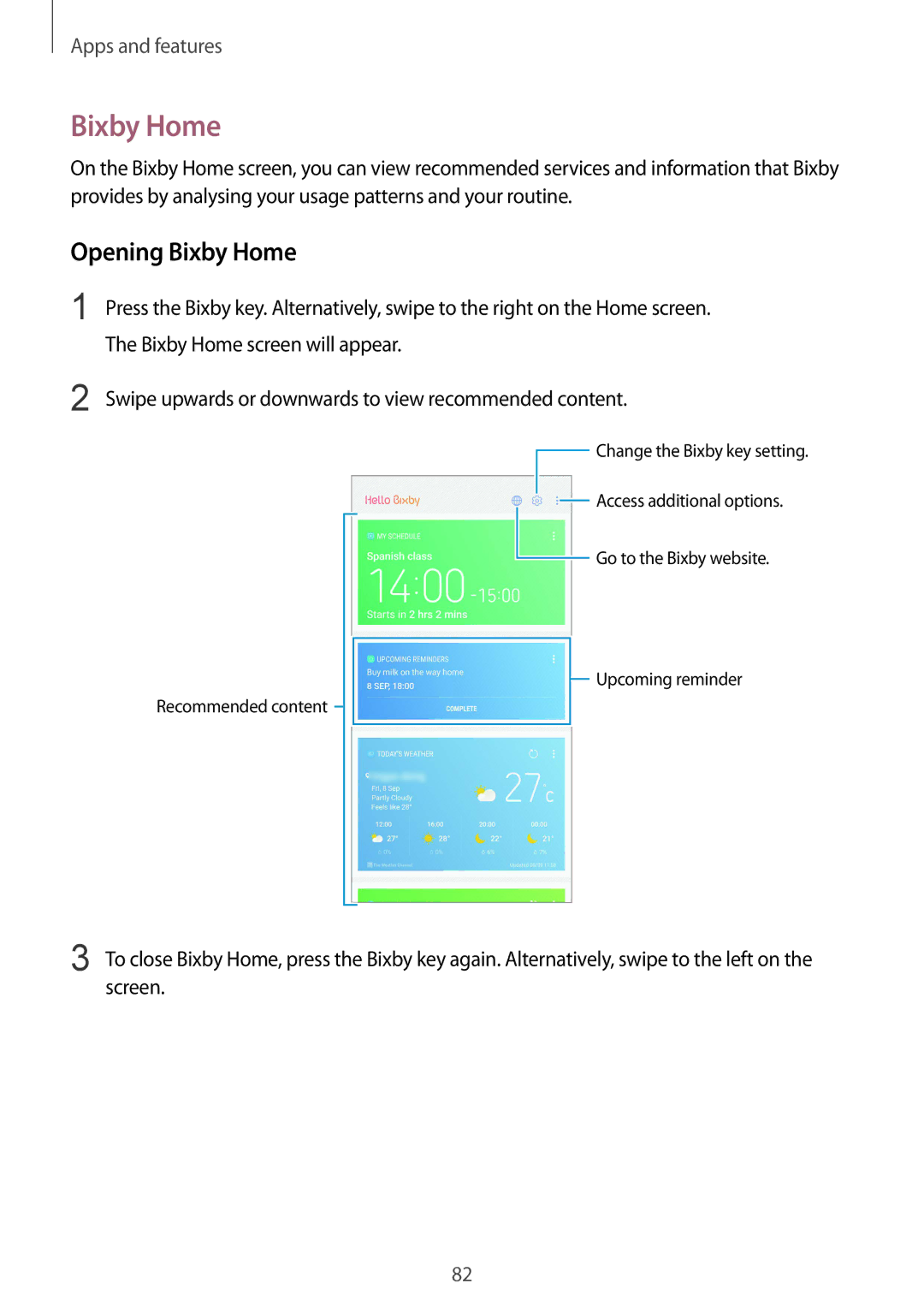 Samsung SM-N950FZDATUR, SM-N950FZDADBT, SM-N950FZKADBT, SM-N950FZBDDBT Opening Bixby Home, Bixby Home screen will appear 