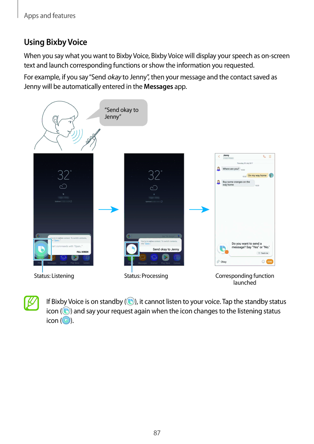 Samsung SM-N950FZDAITV, SM-N950FZDADBT, SM-N950FZKADBT, SM-N950FZBDDBT, SM-N950FZDDDBT, SM-N950FZKDDBT manual Using Bixby Voice 