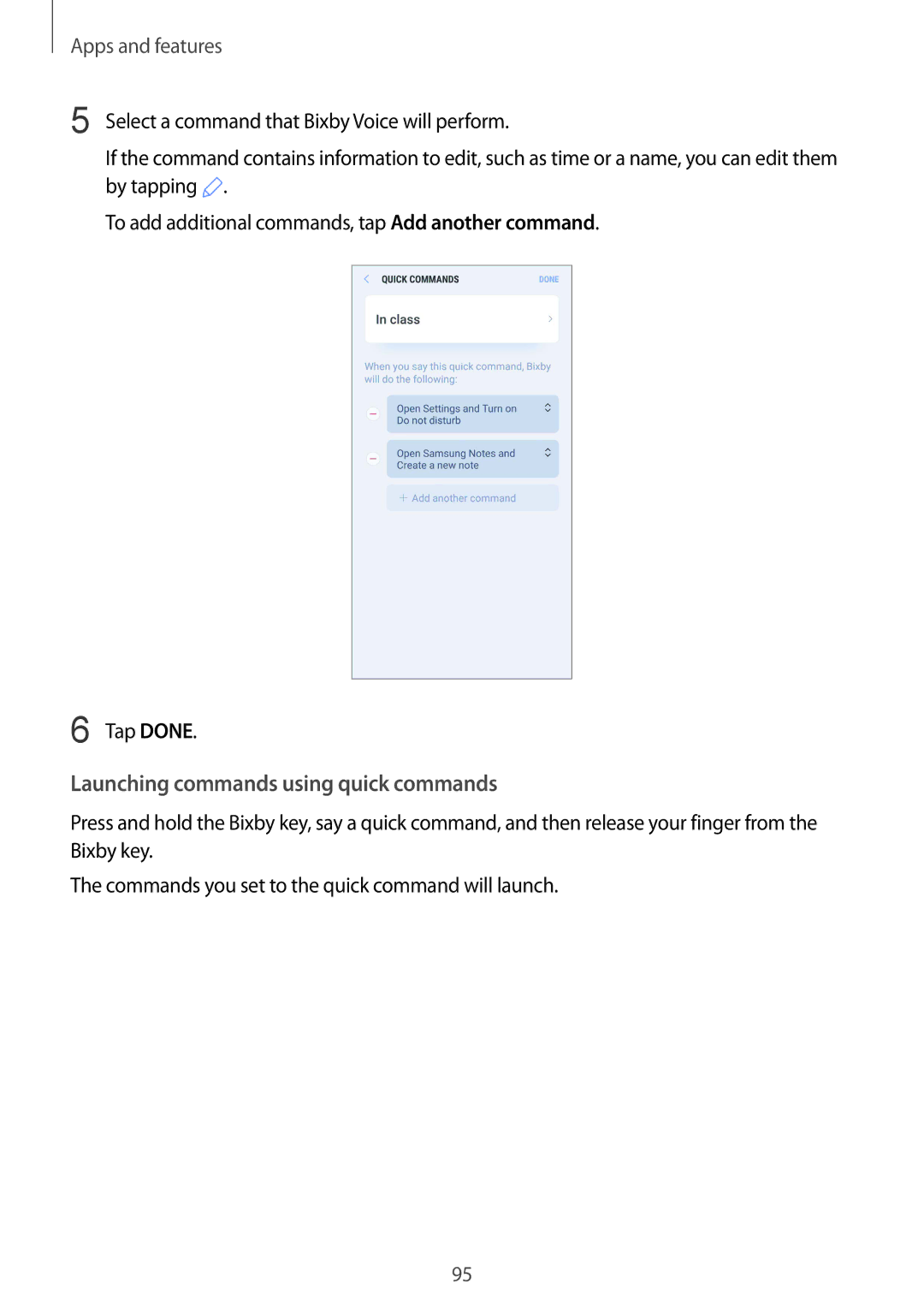 Samsung SM-N950FZKDPHE, SM-N950FZDADBT, SM-N950FZKADBT, SM-N950FZBDDBT manual Launching commands using quick commands 