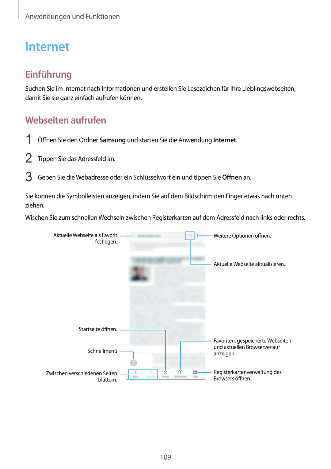 Samsung SM-N950FZKADBT, SM-N950FZDADBT, SM-N950FZBDDBT, SM-N950FZDDDBT, SM-N950FZKDDBT manual Internet, Webseiten aufrufen 