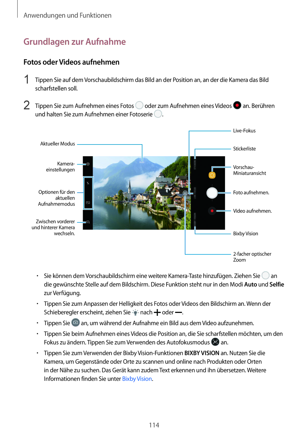 Samsung SM-N950FZDADBT, SM-N950FZKADBT, SM-N950FZBDDBT, SM-N950FZDDDBT Grundlagen zur Aufnahme, Fotos oder Videos aufnehmen 