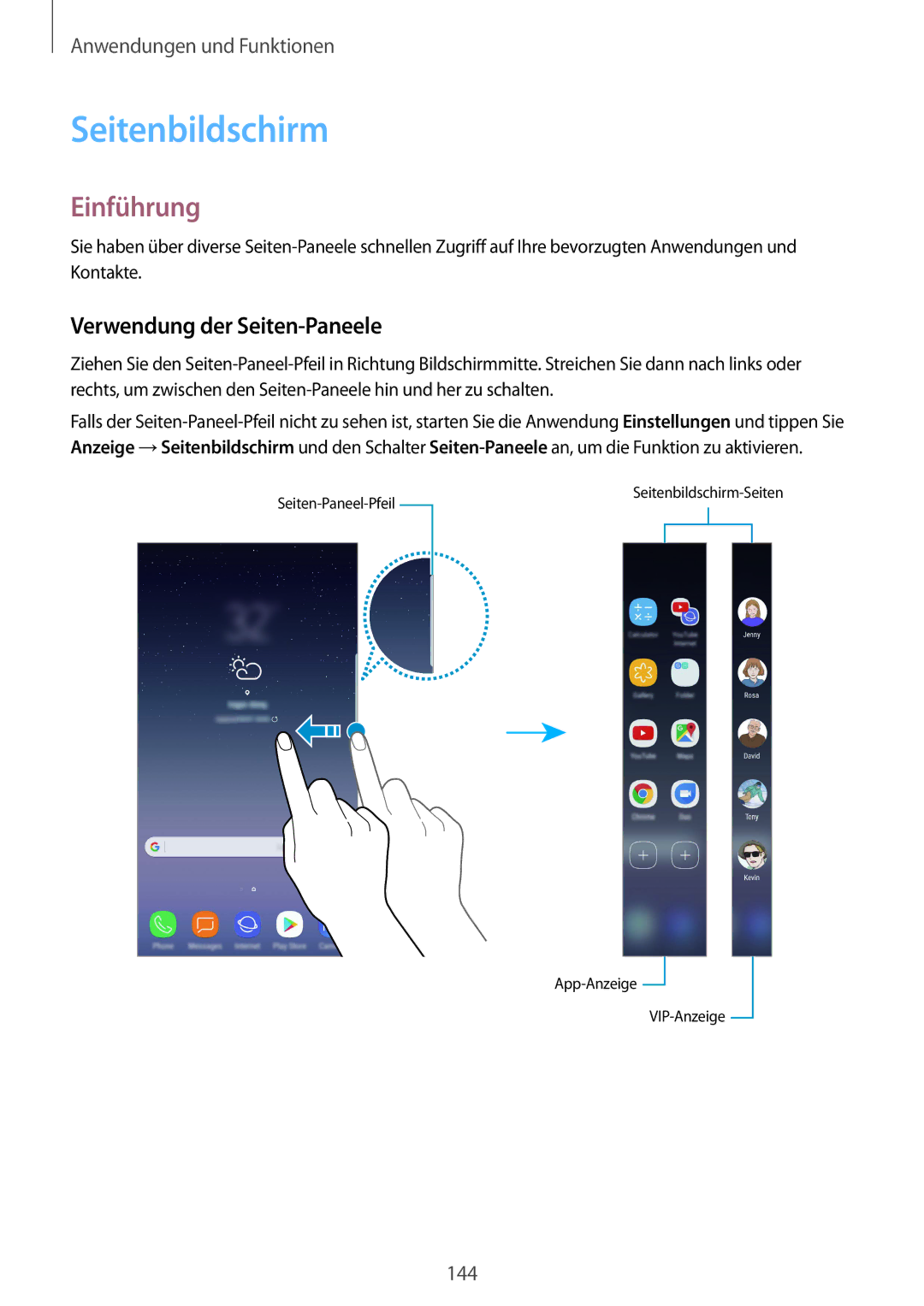 Samsung SM-N950FZDADBT, SM-N950FZKADBT, SM-N950FZBDDBT, SM-N950FZDDDBT manual Seitenbildschirm, Verwendung der Seiten-Paneele 