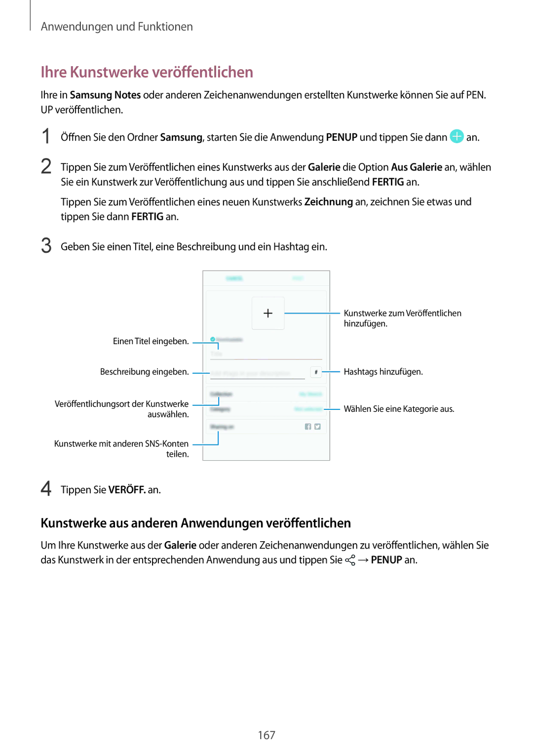 Samsung SM-N950FZBADBT, SM-N950FZDADBT Ihre Kunstwerke veröffentlichen, Kunstwerke aus anderen Anwendungen veröffentlichen 