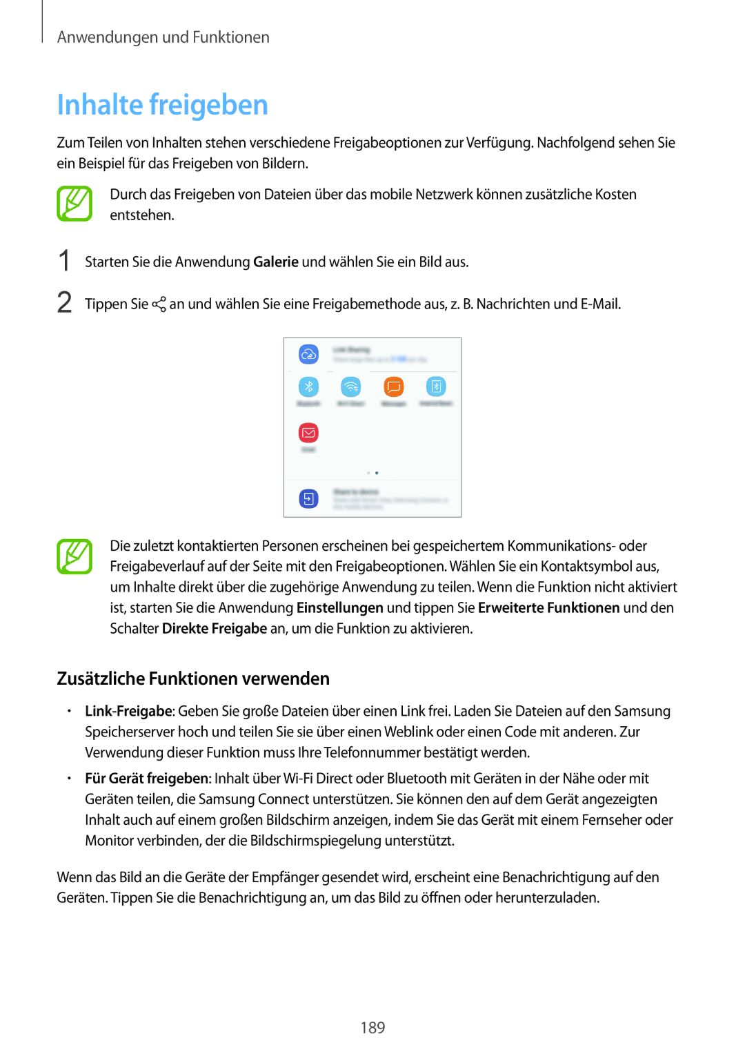 Samsung SM-N950FZDDDBT, SM-N950FZDADBT, SM-N950FZKADBT, SM-N950FZBDDBT Inhalte freigeben, Zusätzliche Funktionen verwenden 