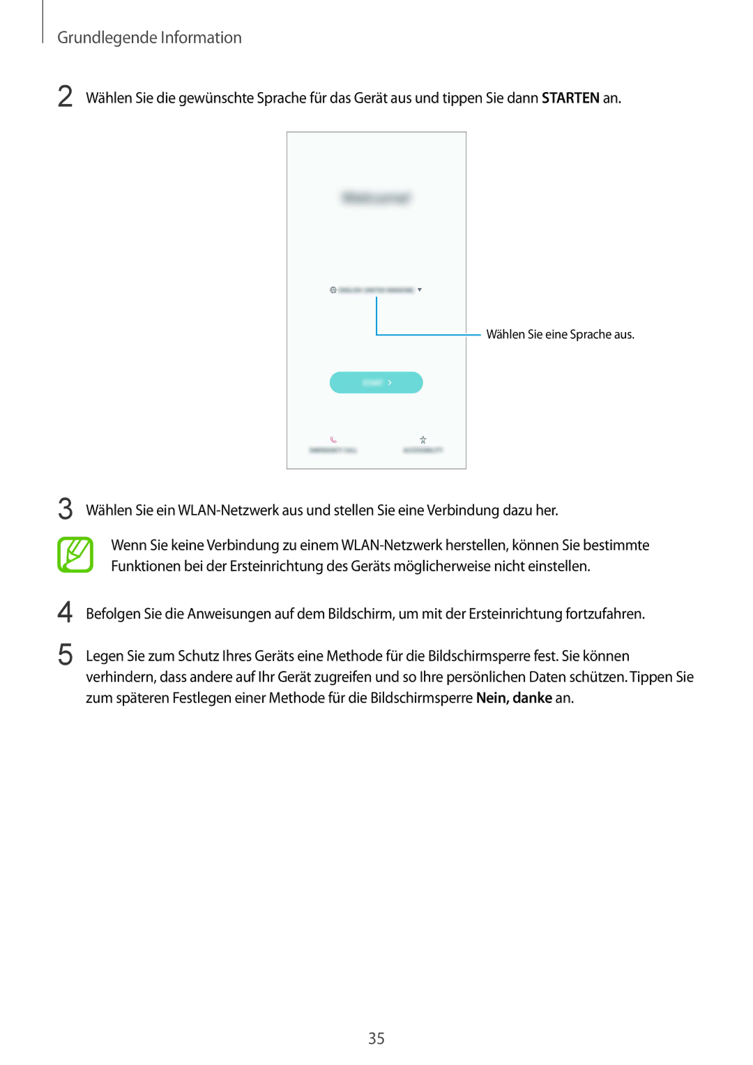 Samsung SM-N950FZBADBT, SM-N950FZDADBT, SM-N950FZKADBT, SM-N950FZBDDBT, SM-N950FZDDDBT manual Wählen Sie eine Sprache aus 