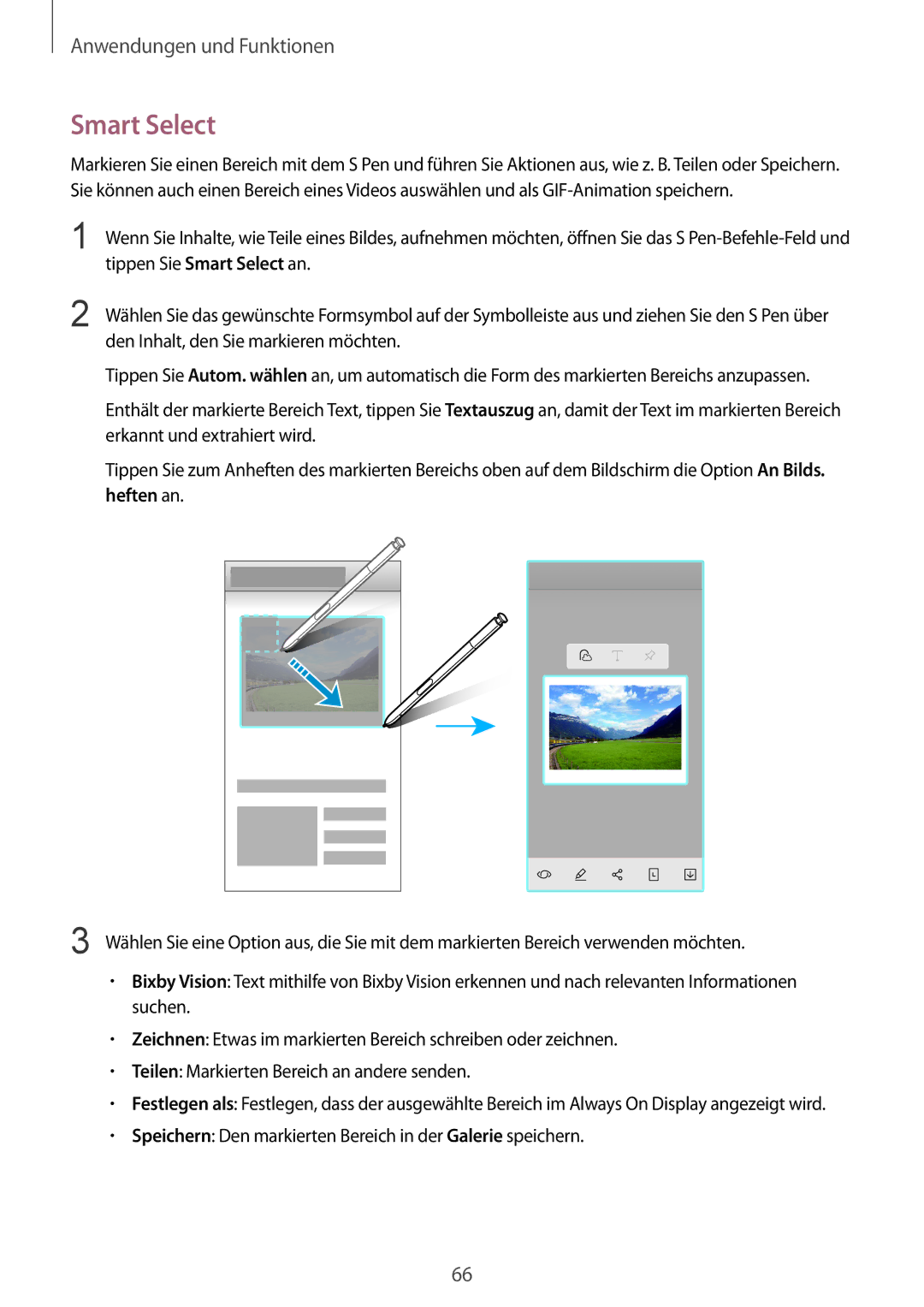 Samsung SM-N950FZDADBT, SM-N950FZKADBT manual Tippen Sie Smart Select an, Den Inhalt, den Sie markieren möchten 