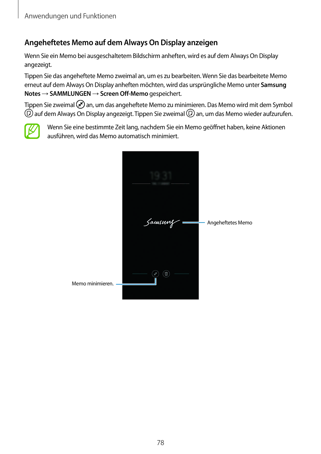 Samsung SM-N950FZDADBT, SM-N950FZKADBT, SM-N950FZBDDBT, SM-N950FZDDDBT Angeheftetes Memo auf dem Always On Display anzeigen 
